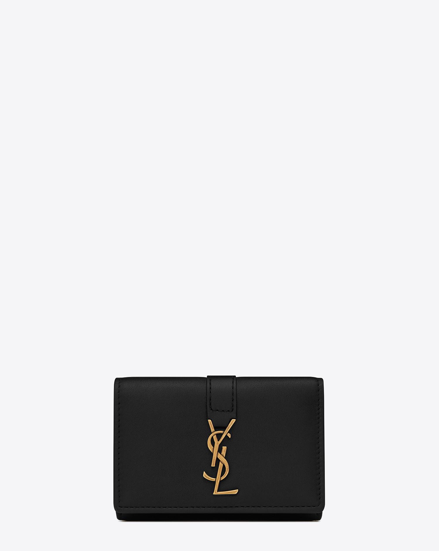 Saint Laurent Ysl Line Key Pouch In Smooth Leather in Black