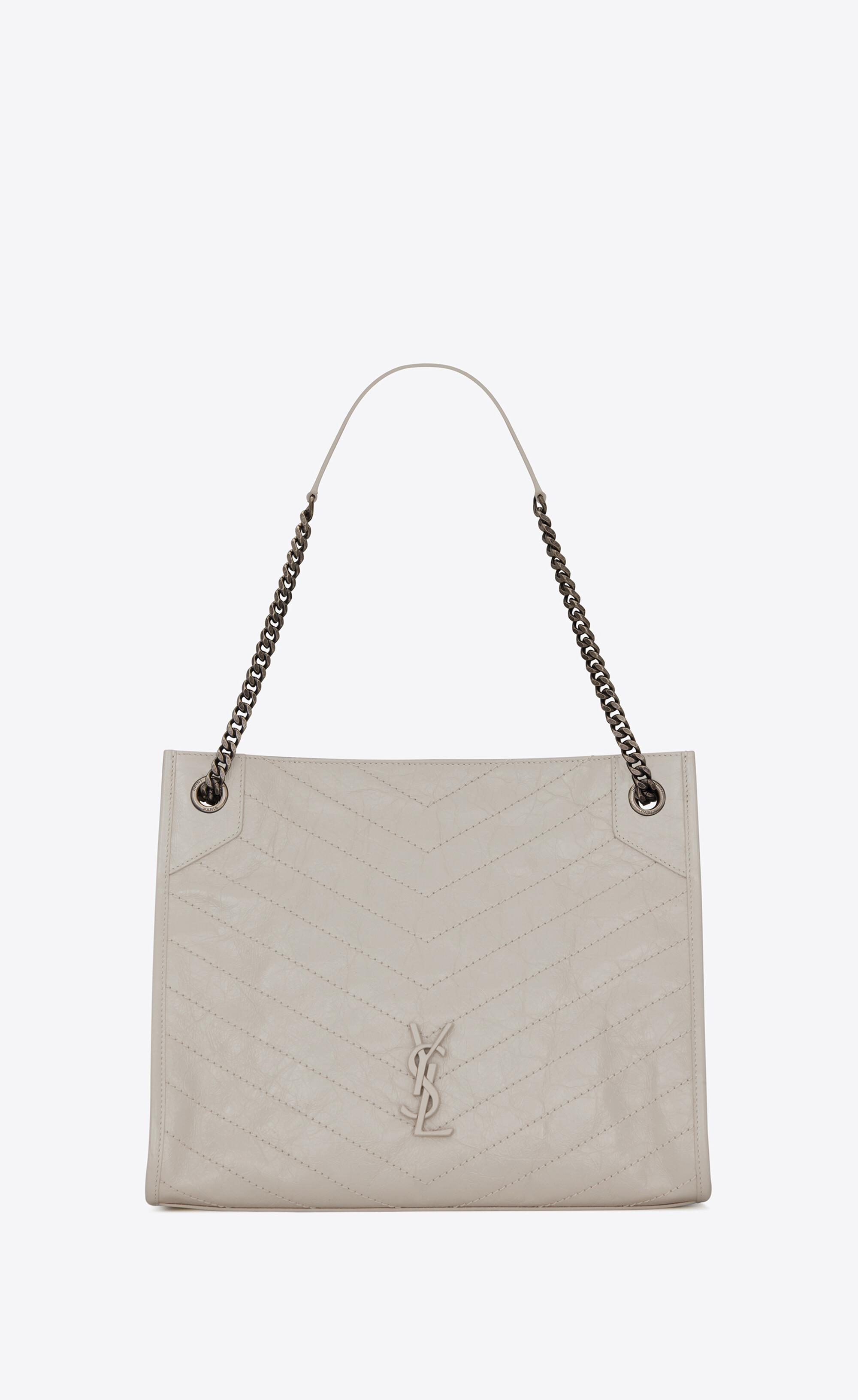 Saint Laurent Niki Large Shopping Bag In Crinkled Vintage Leather in Gray