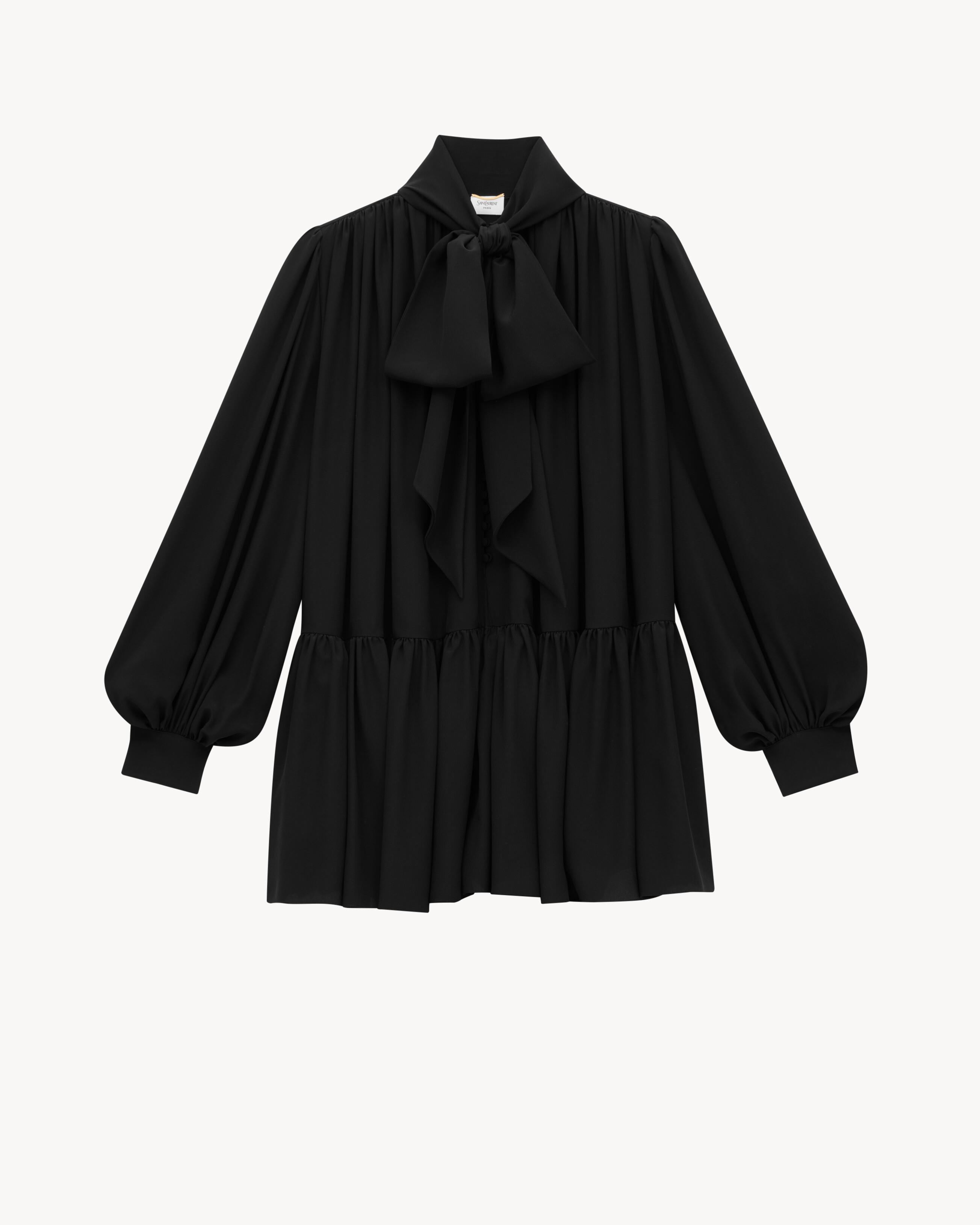 saint laurent pussy bow shirred silk chiffon maxi dress SAINT LAURENT Pussy-bow Shirred Silk-chiffon Maxi Dress