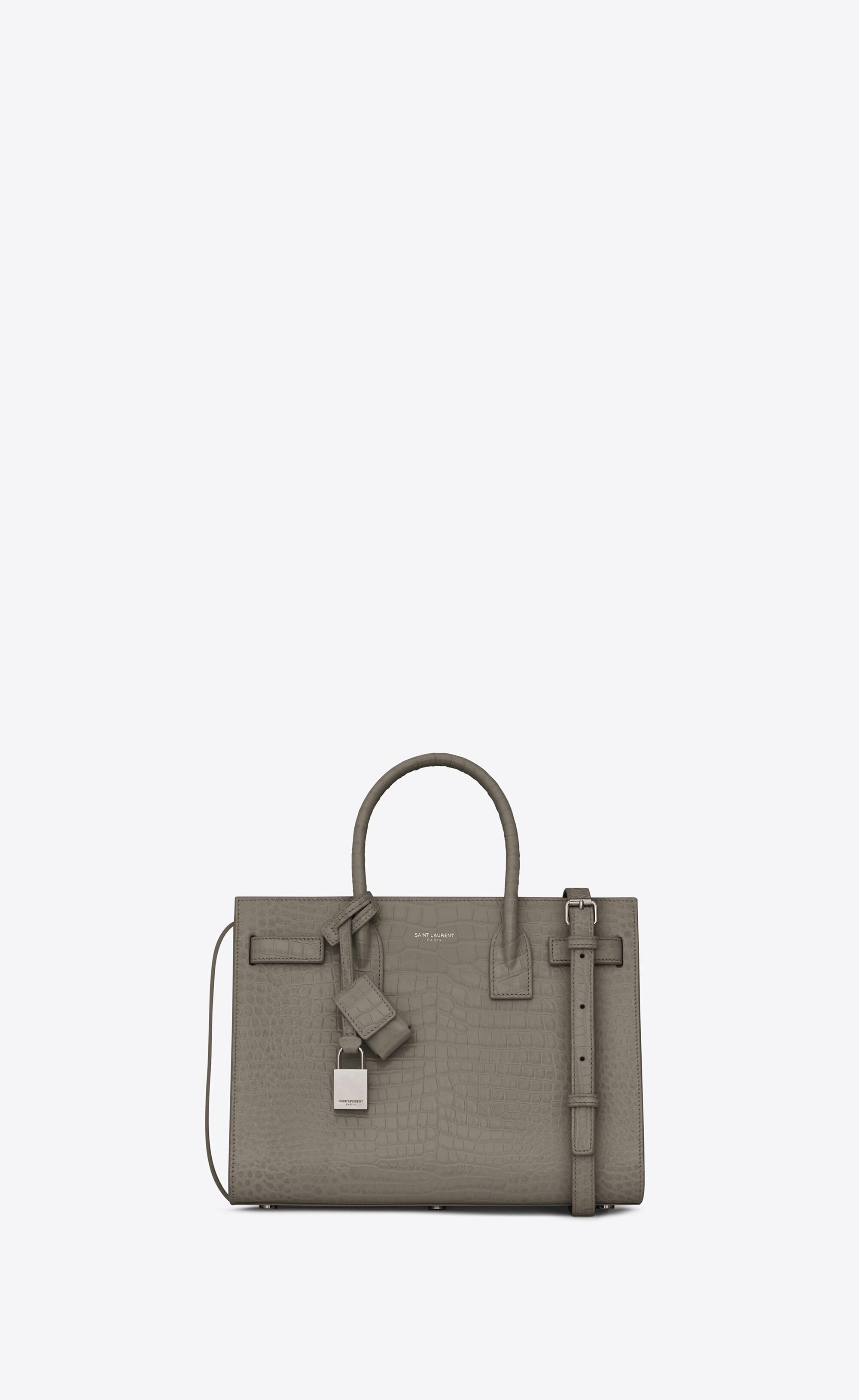 Saint Laurent Sac De Jour Baby In Crocodile-embossed Shiny Leather in Gray  | Lyst