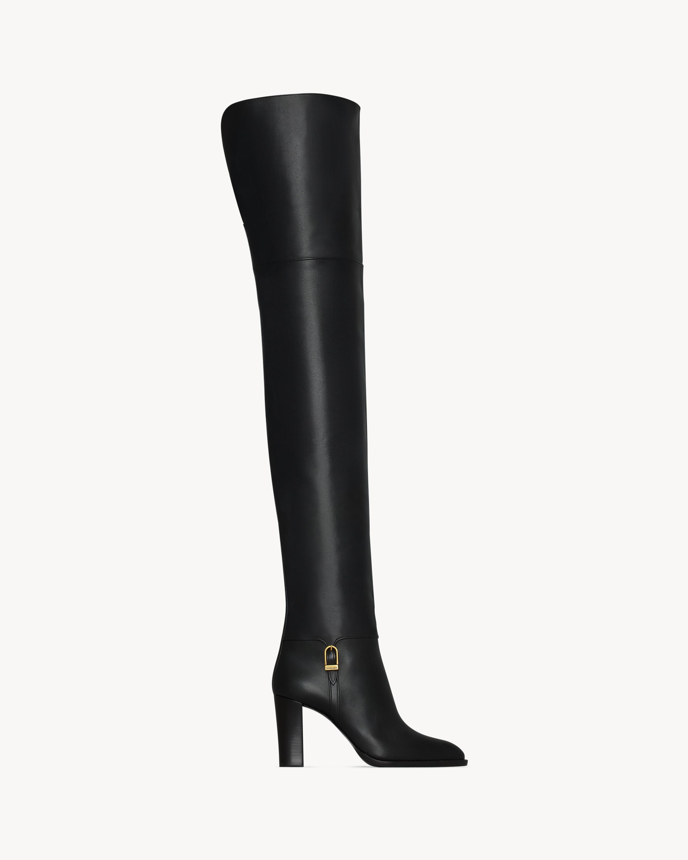 Saint Laurent★素敵！Soixante Stretch Fabric Calf Heel Boots Yves Saint Laurent - Black Leather Lace-Up Tall Boots Sz 9.5
