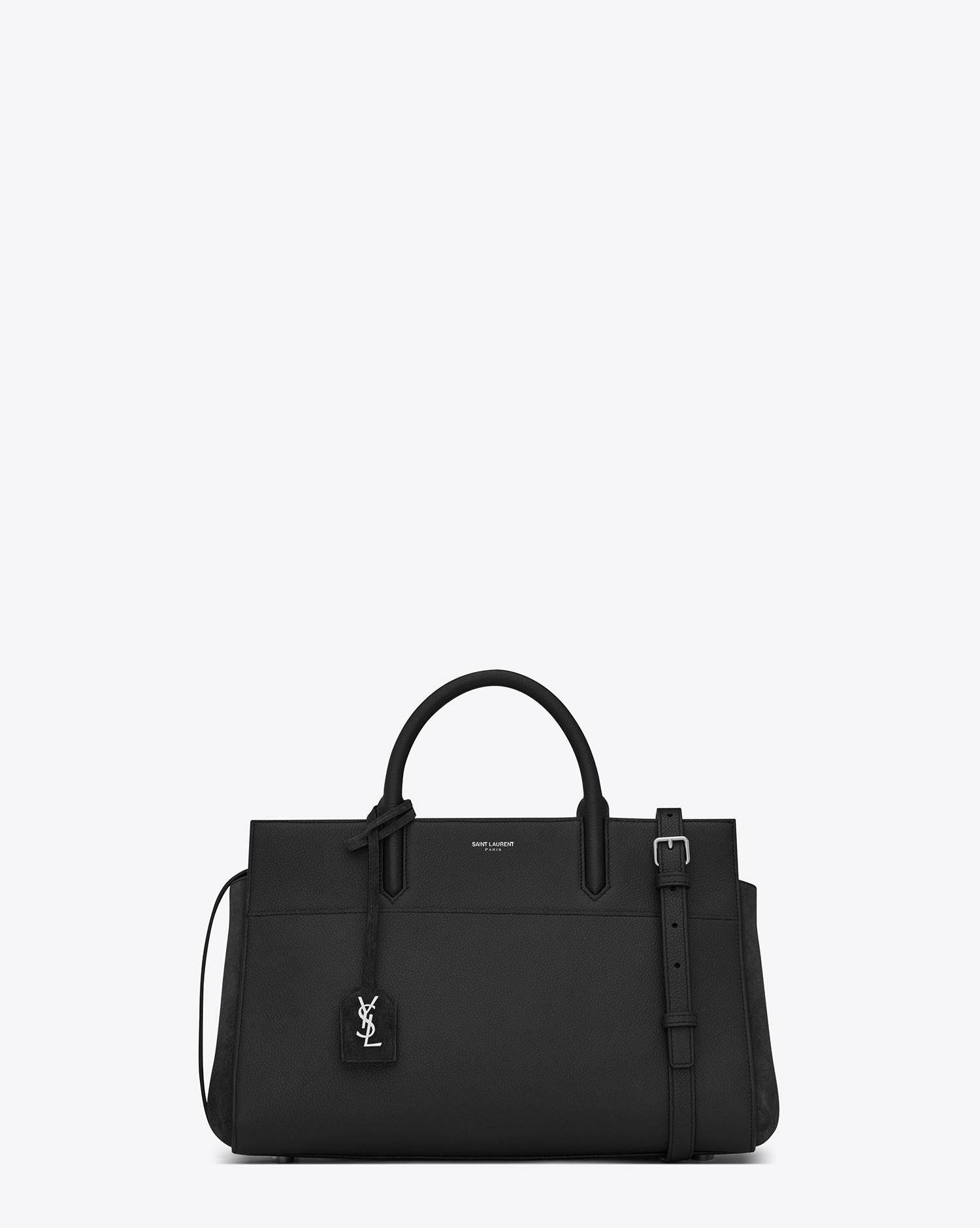 Saint Laurent Small Cabas Rive Gauche Bag In Black Grained Leather