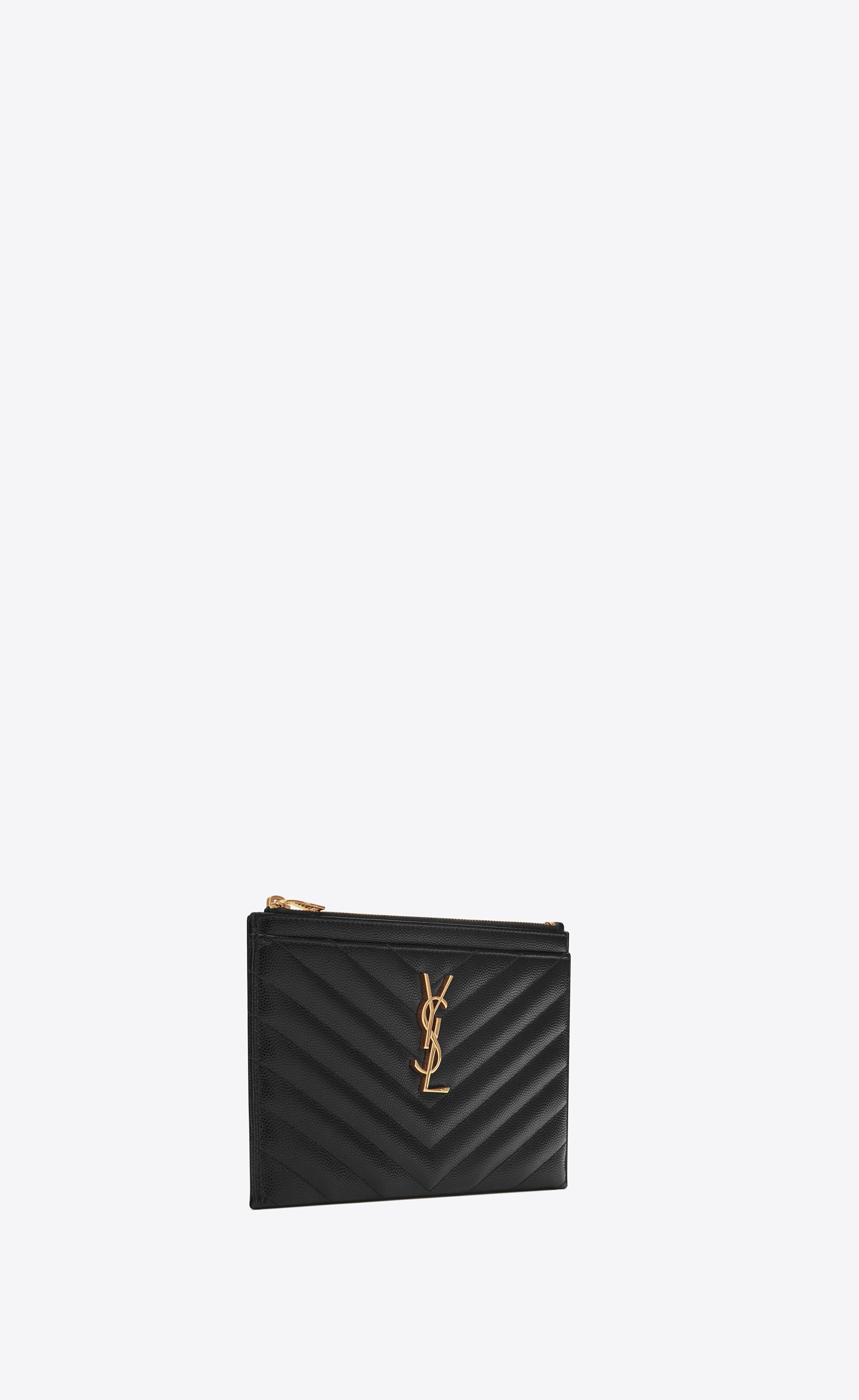 Cassandre Large Leather Pouch in Black - Saint Laurent