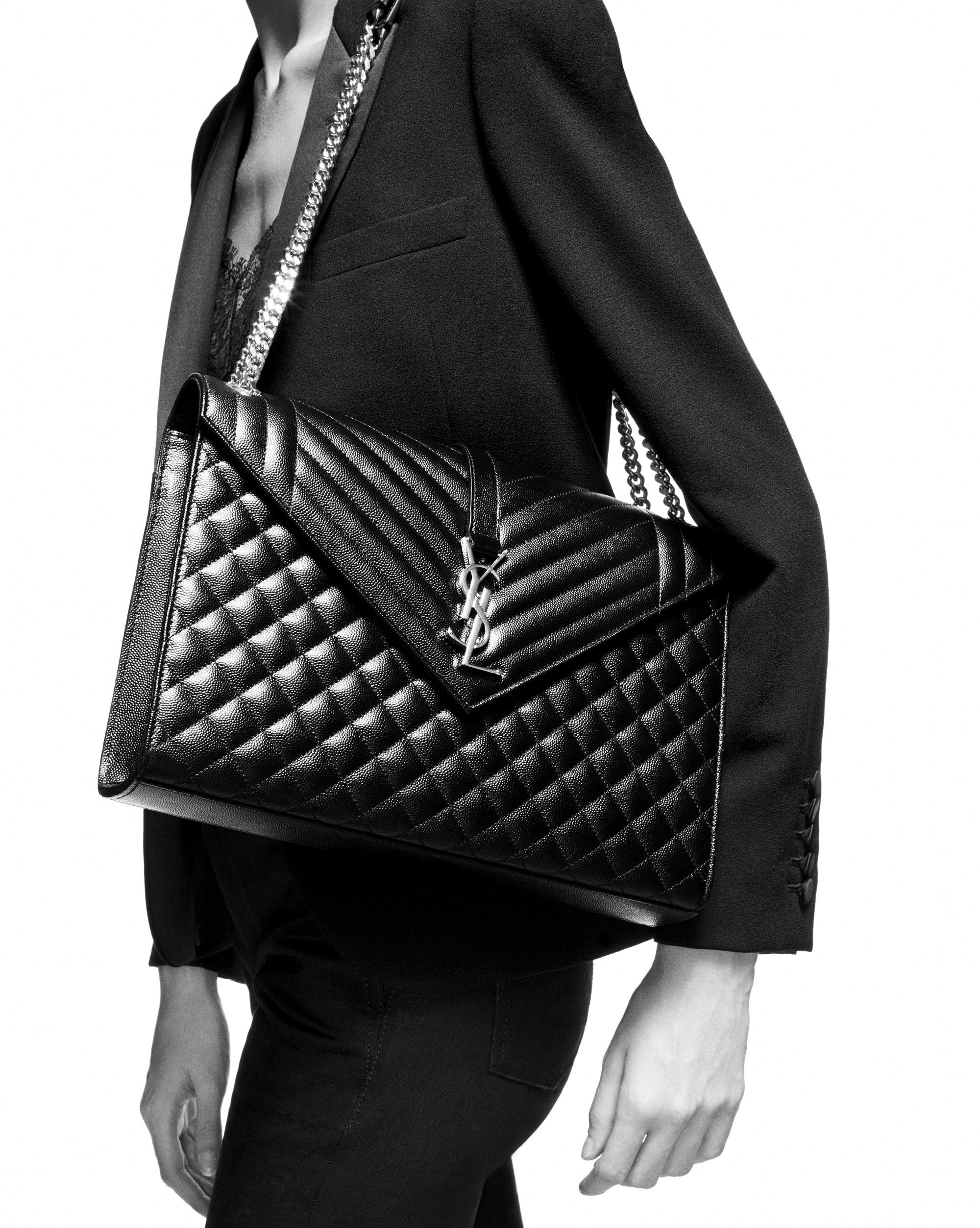 YSL Small Envelope Bag in Grained Embossed Quilted Leather - Top
