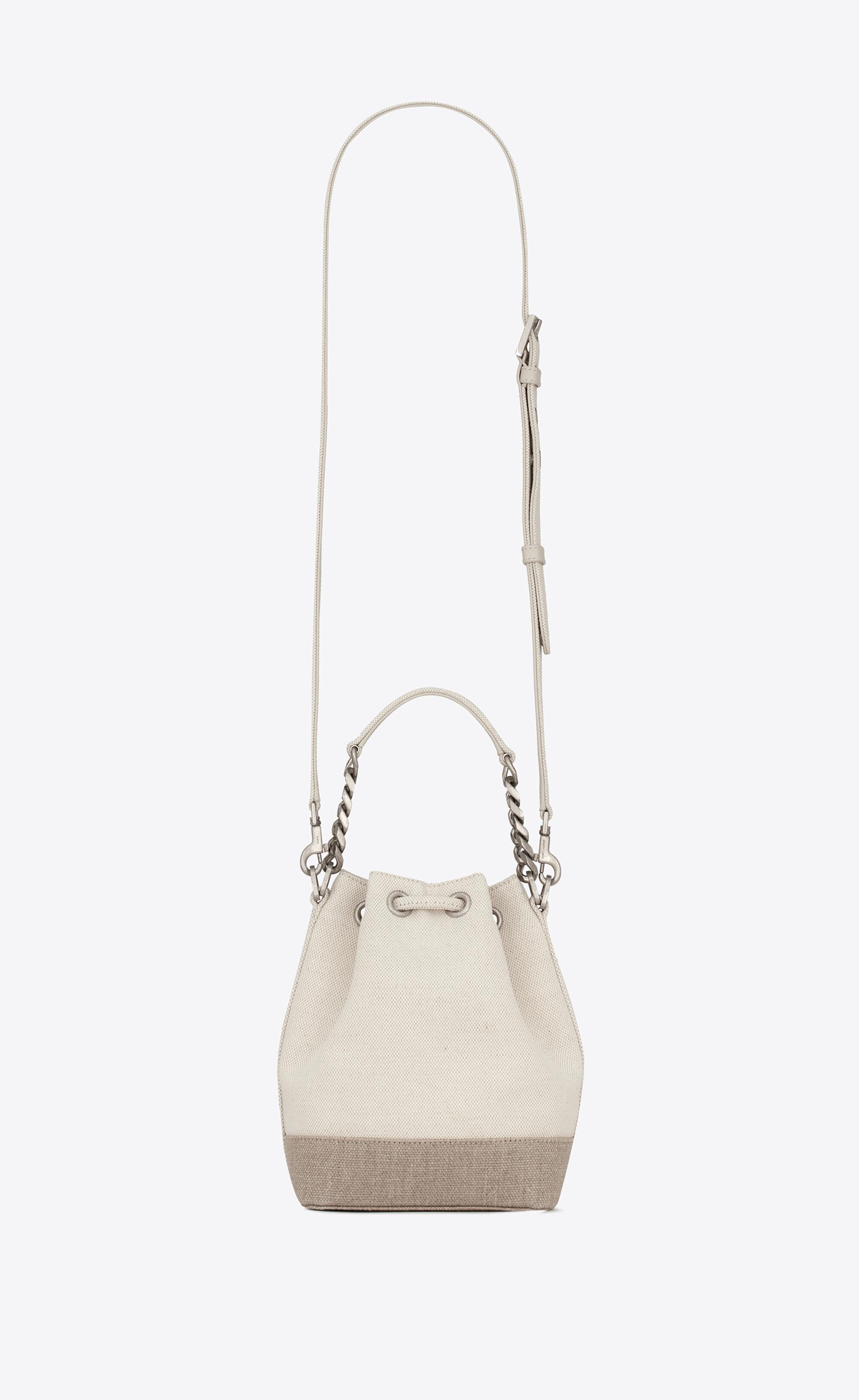 Saint Laurent Rive Gauche Mini Bucket Bag In Canvas And Leather in White |  Lyst