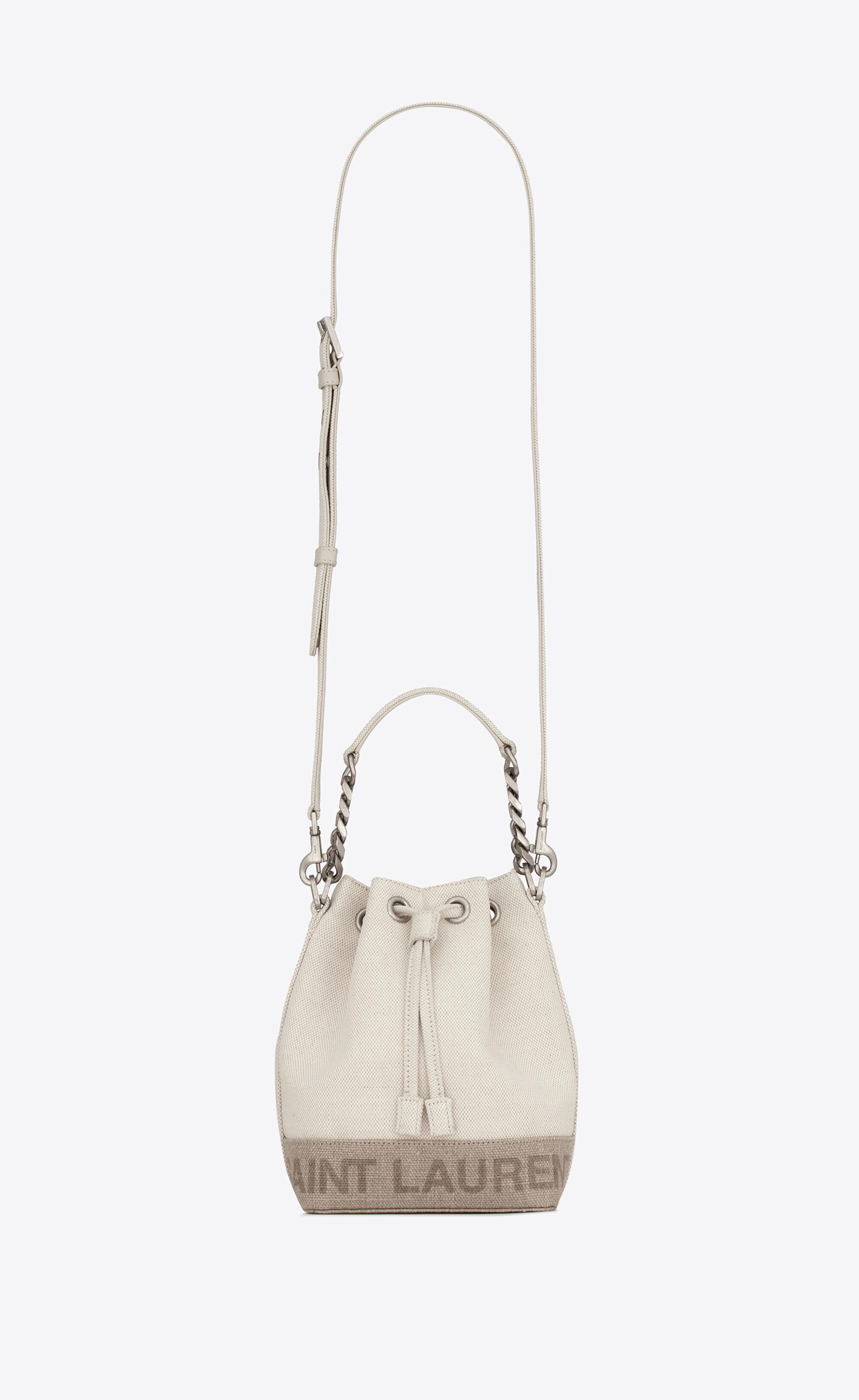 Saint Laurent Rive Gauche Mini Bucket Bag In Canvas And Leather in White