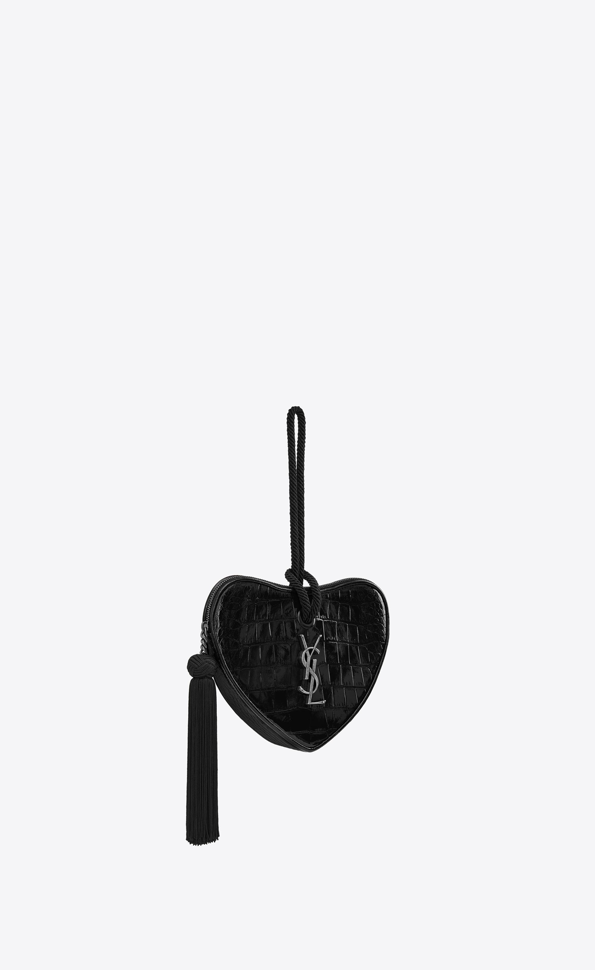 Saint Laurent Heart Logo Clutch in Black | Lyst