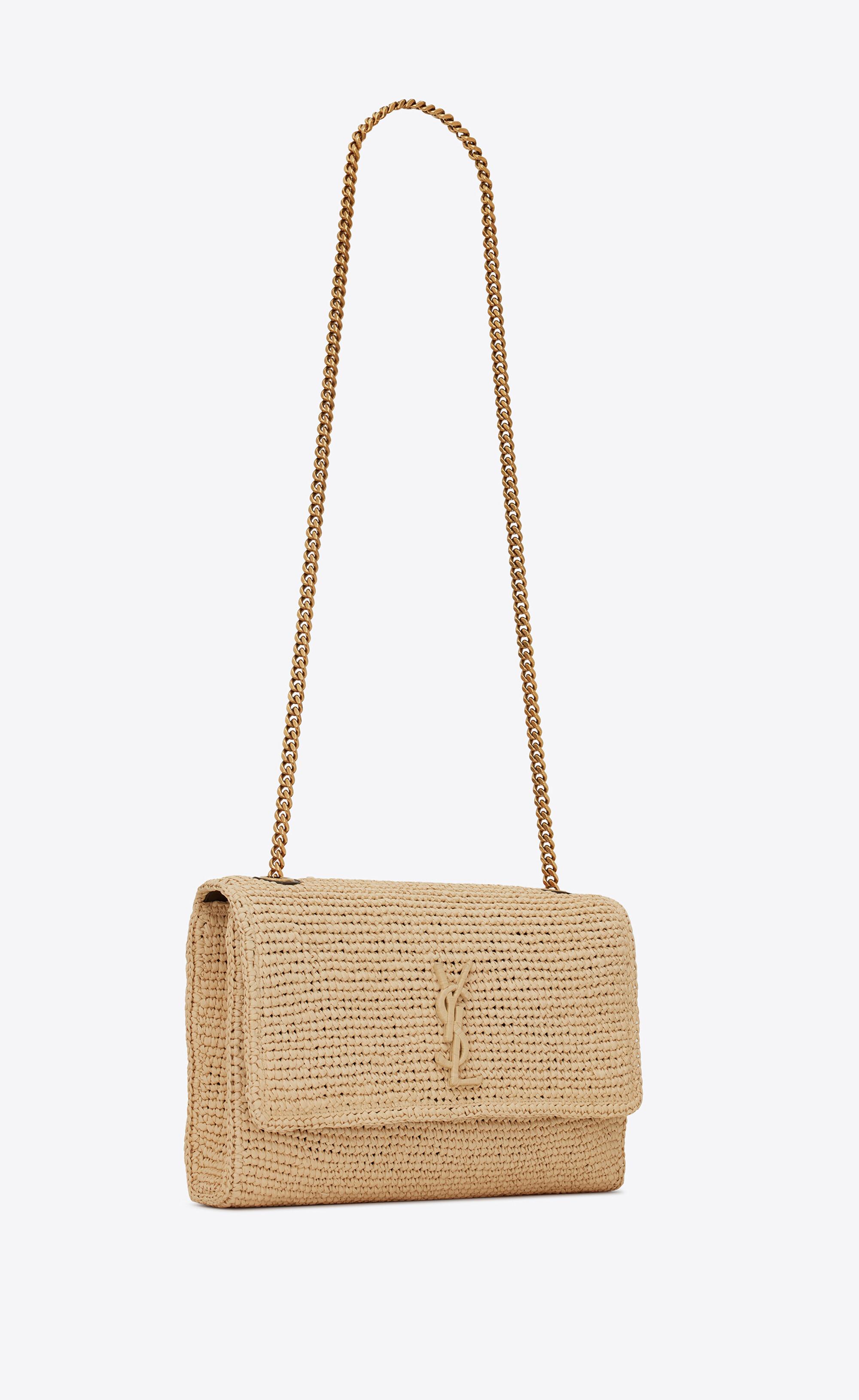 Saint Laurent Kate Medium Chain Bag In Raffia And Smooth Leather