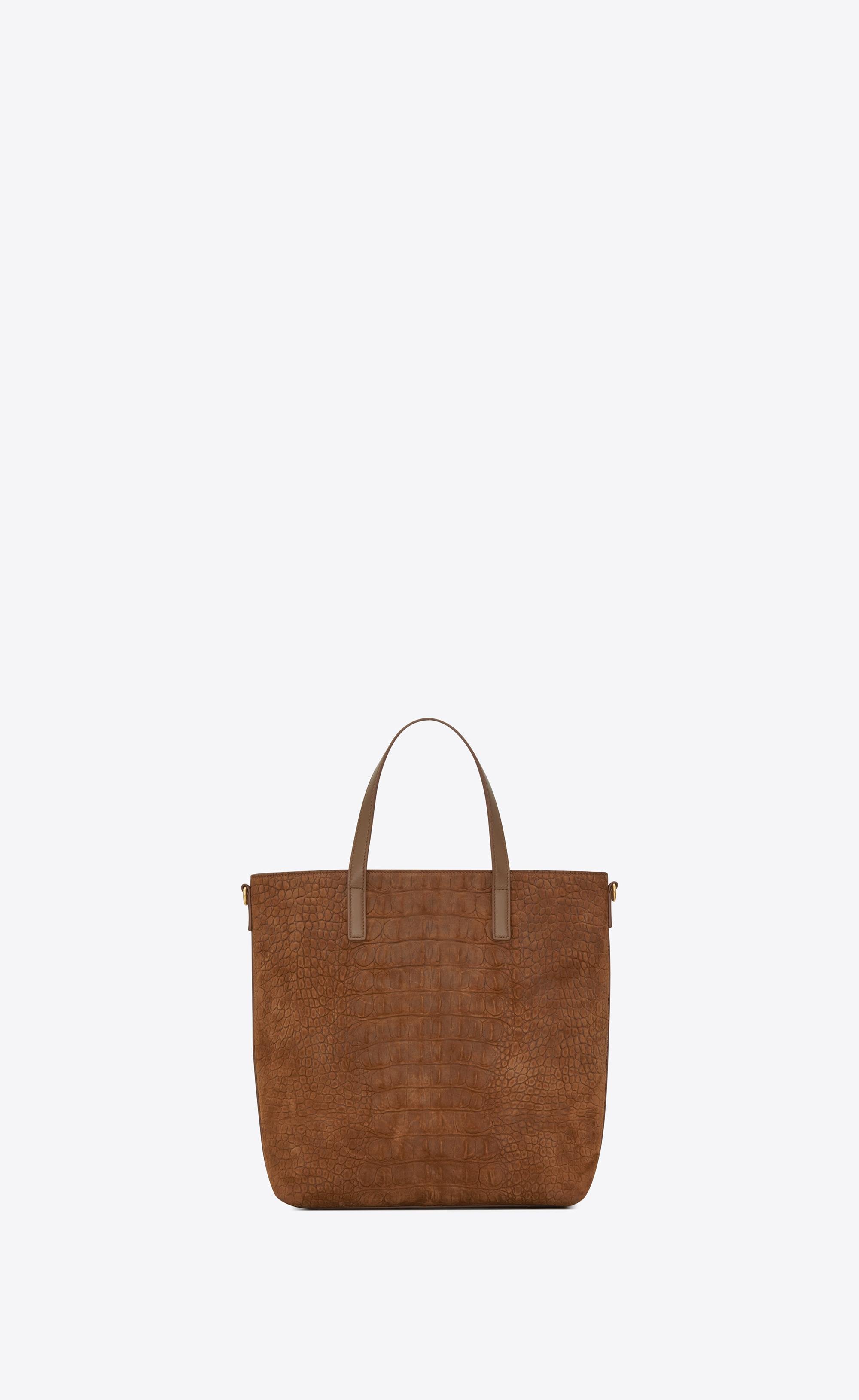 Saint Laurent Shopping Bag N/s Toy In Crocodile-embossed Suede And Leather  in Brown
