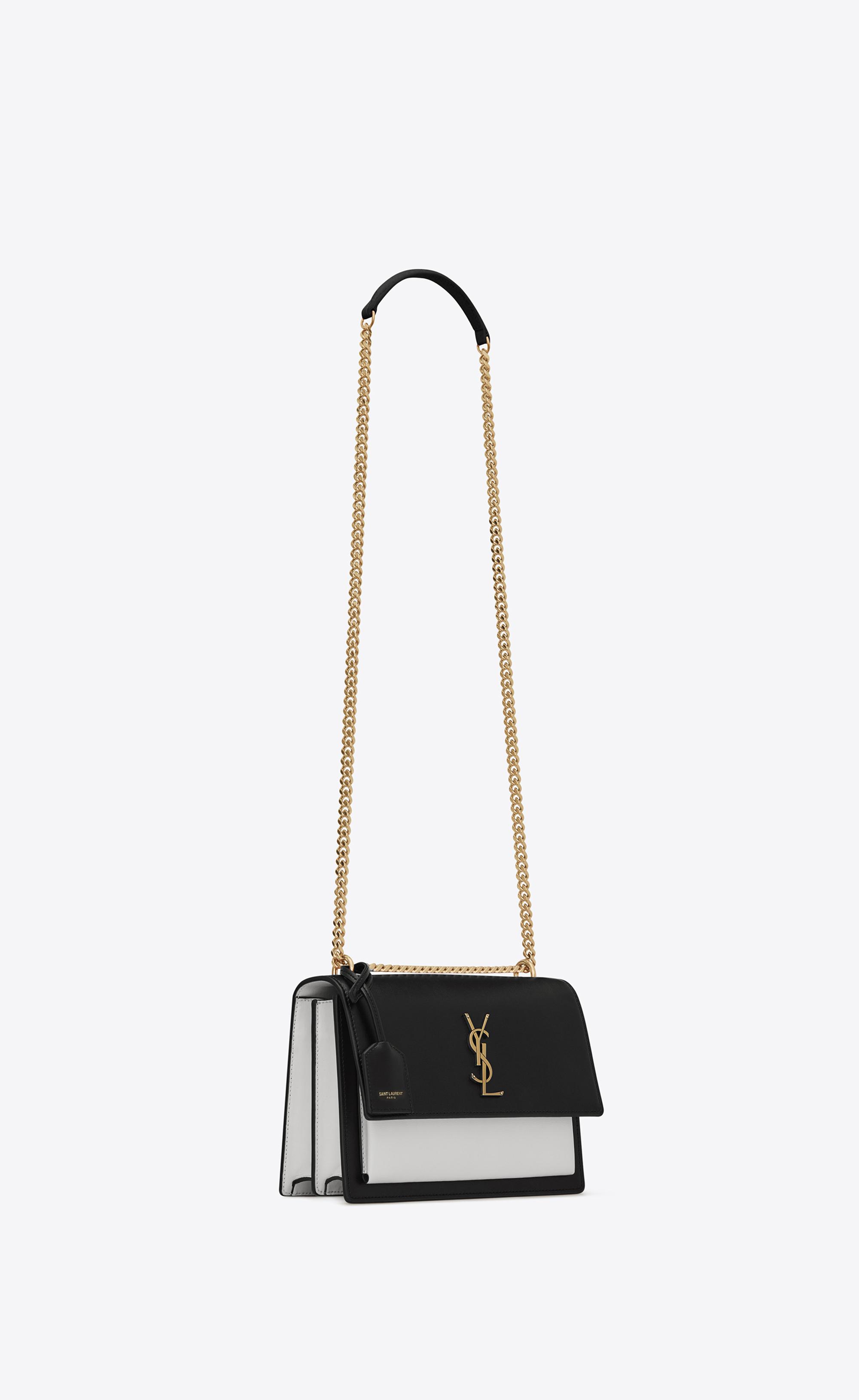 Saint Laurent Medium Sunset Bag In Black And Pearl White Leather | Lyst
