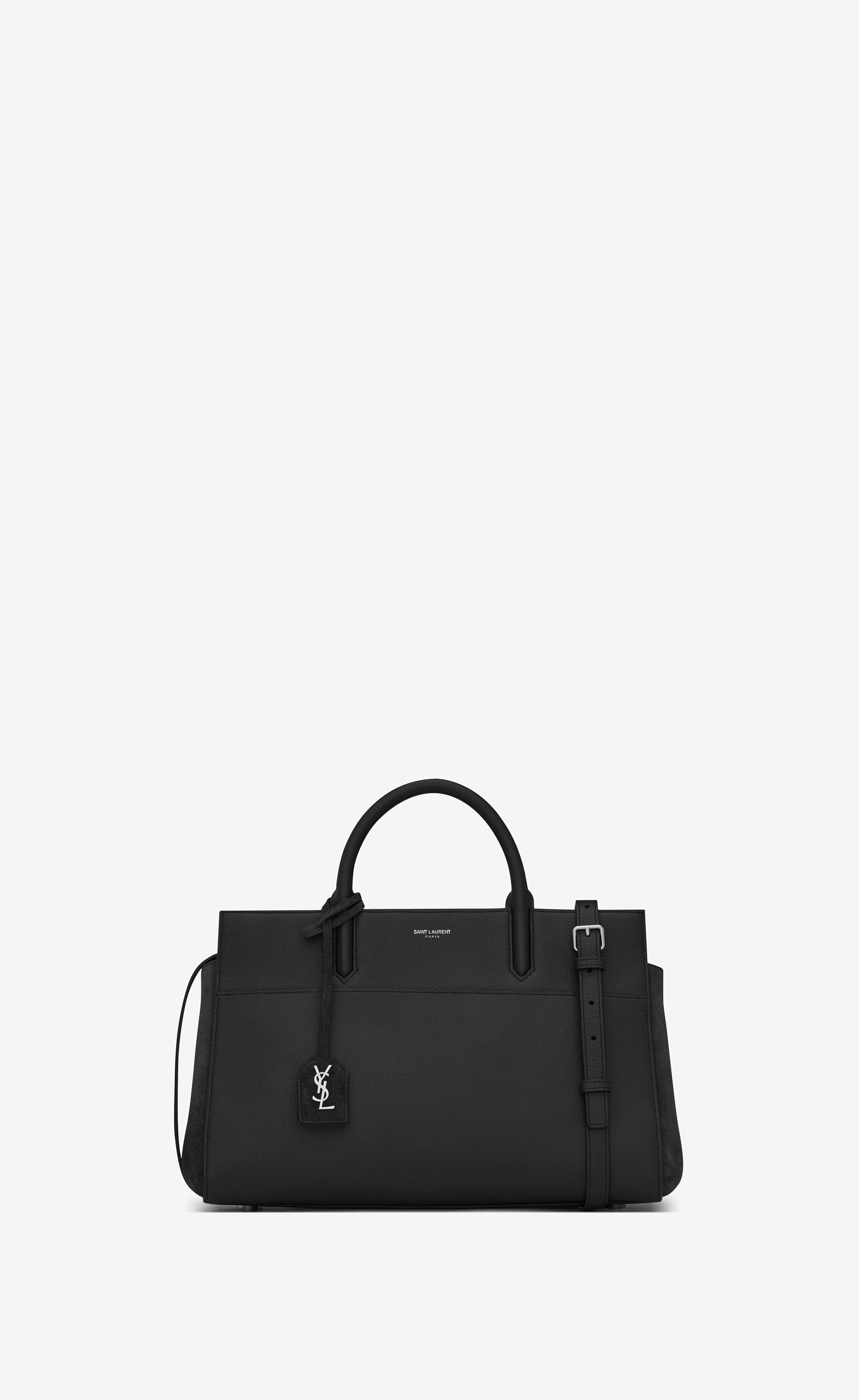 Saint Laurent Small Cabas Rive Gauche Bag In Black Grained Leather And  Suede