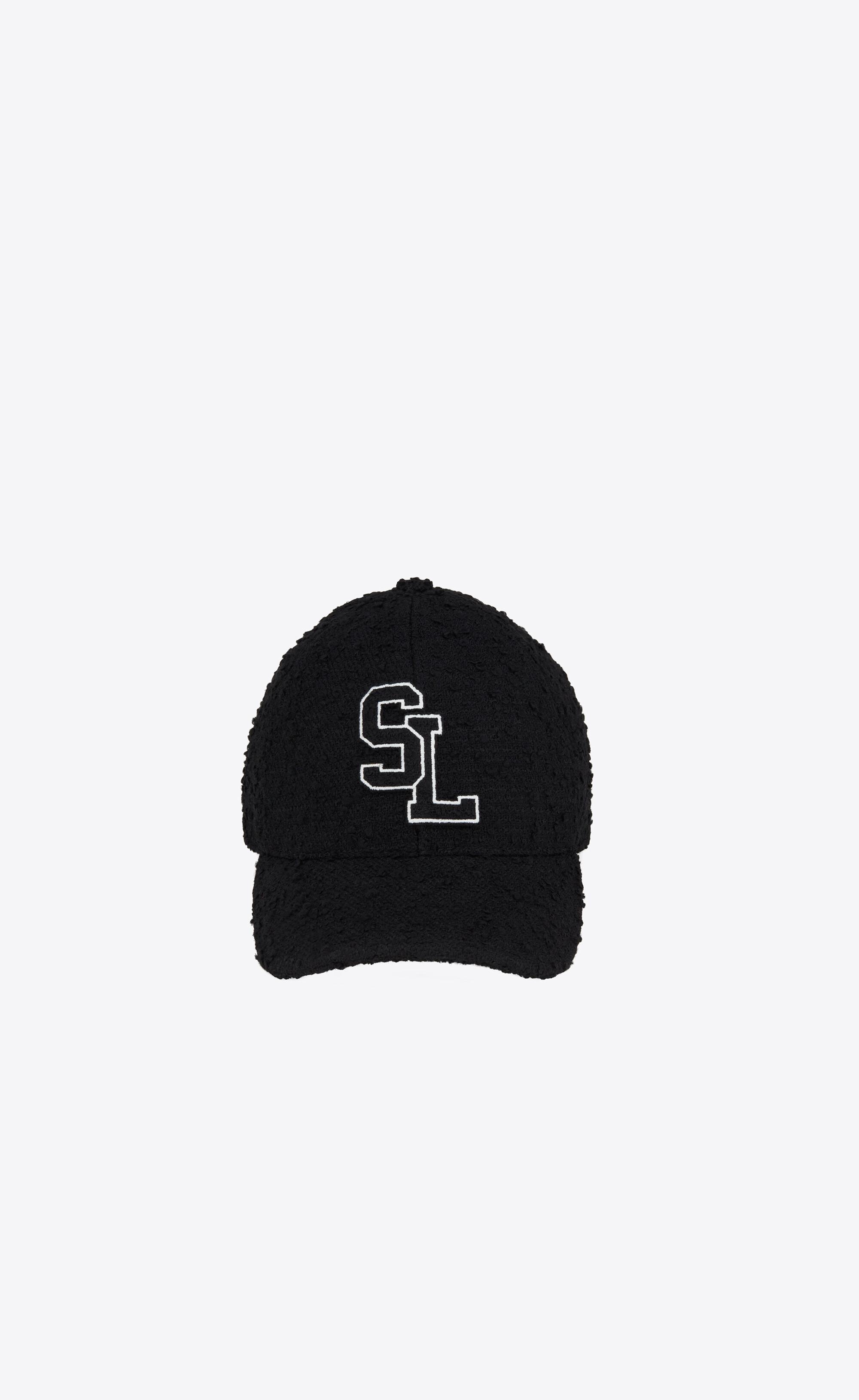 Saint Laurent Sl Baseball Cap In Bouclé Tweed Wool in Black | Lyst