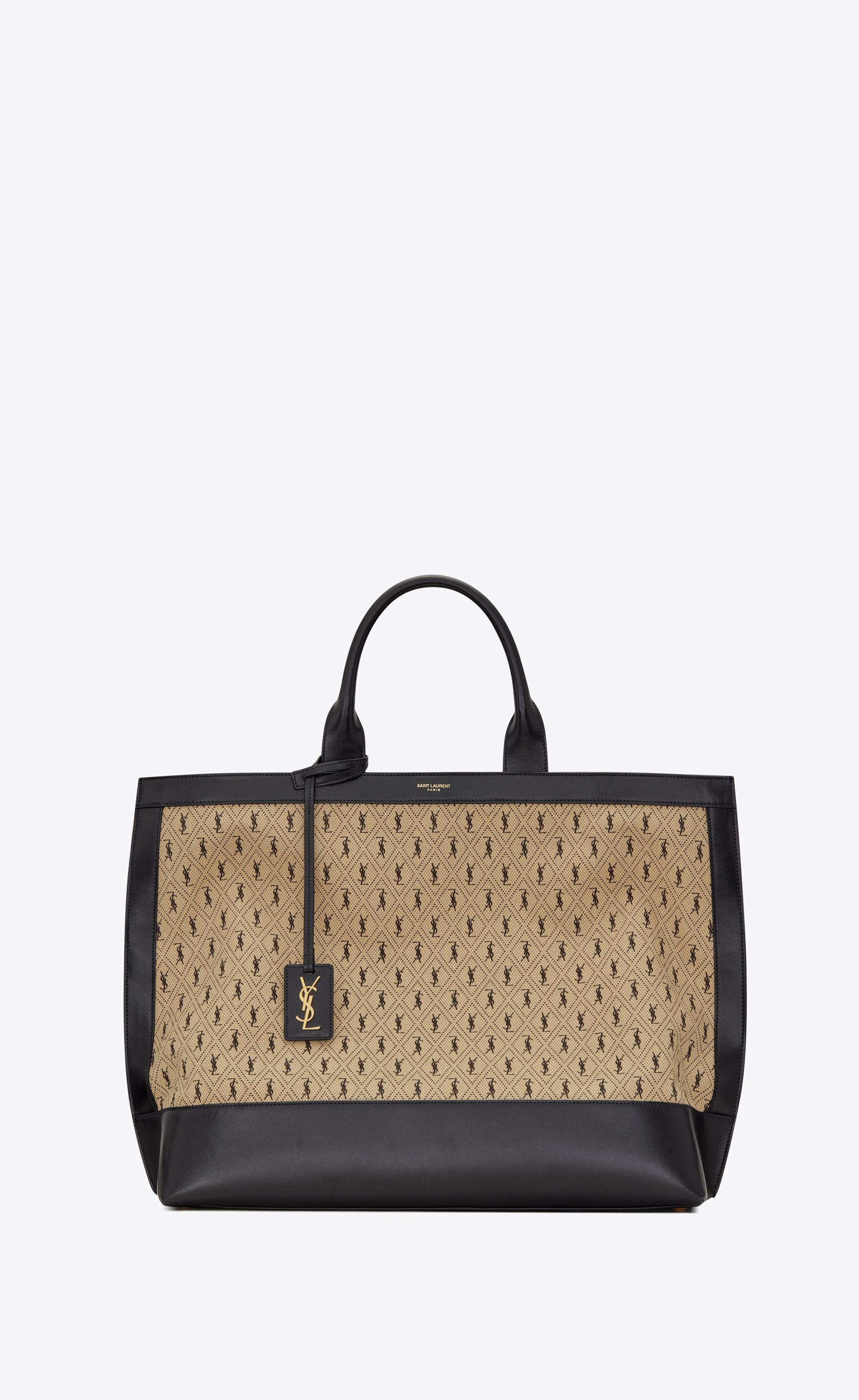 Saint Laurent Monogram All Over Tote In Canvas And Smooth Leather 
