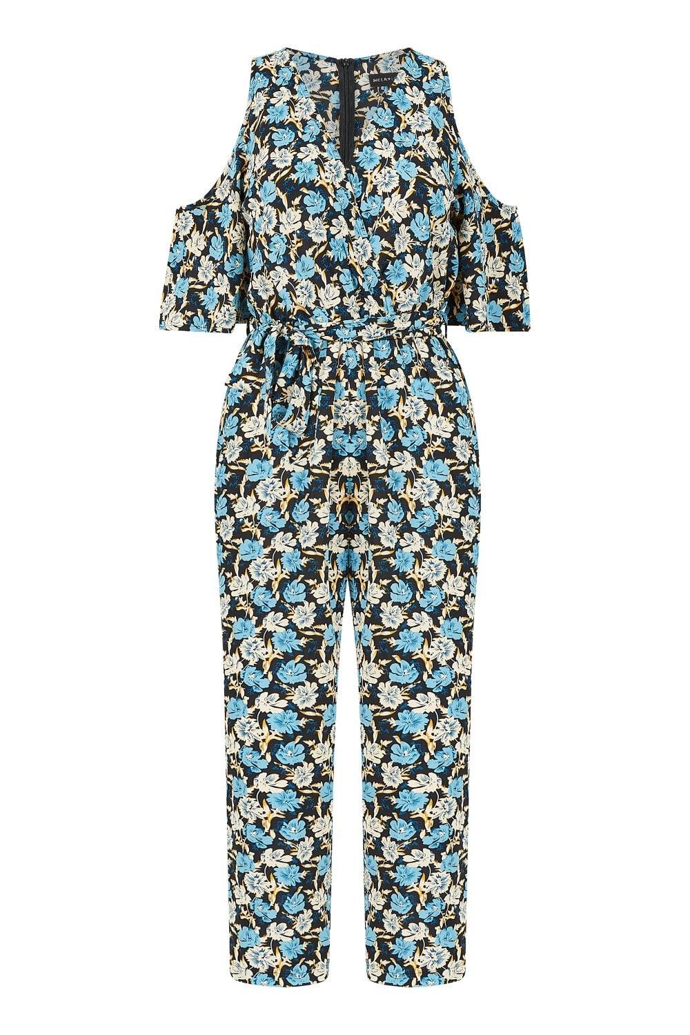 Mela London Floral Cold Shoulder Wide Leg Jumpsuit in Blue Lyst UK