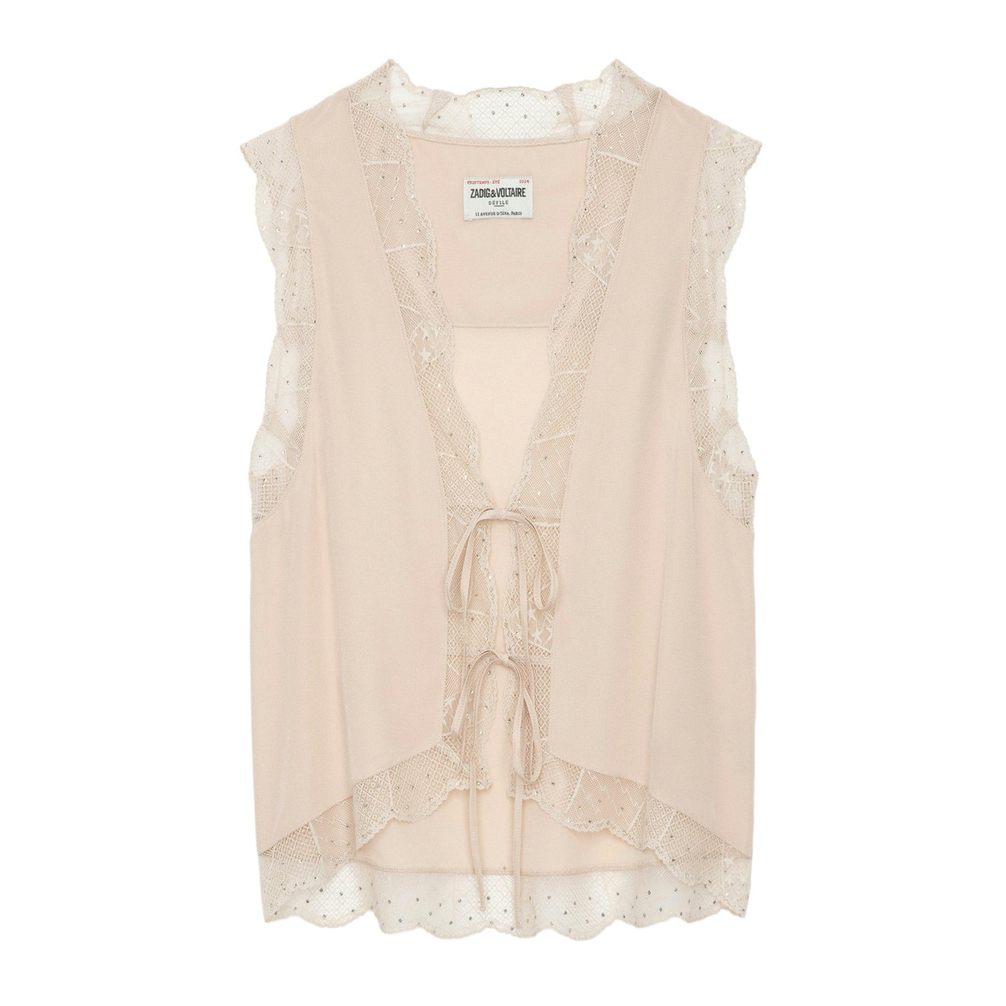 Blouse Teddy Strass Zadig & Voltaire - Satin/Soie, Taille M, Noir, Très Bon État