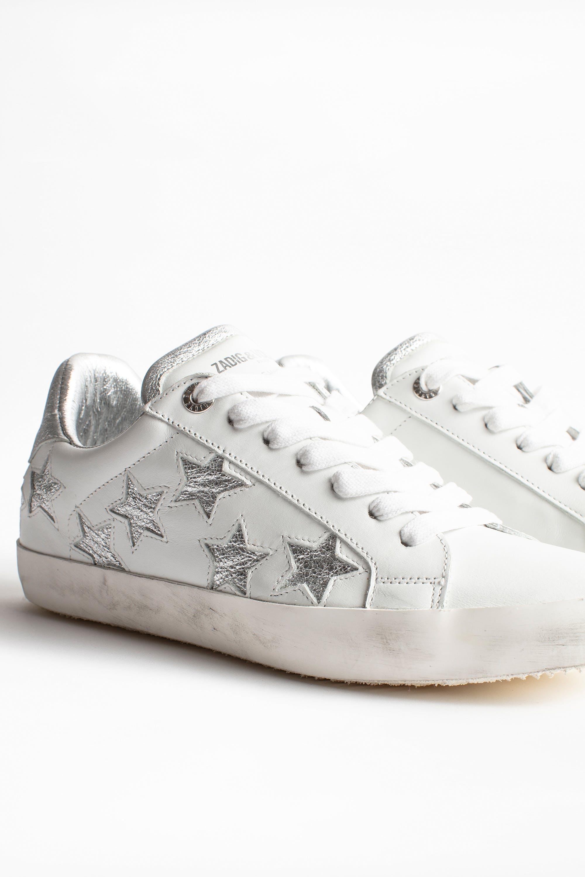 Zadig & Voltaire Leather Zv1747 Stars Metallic Sneakers in White - Lyst