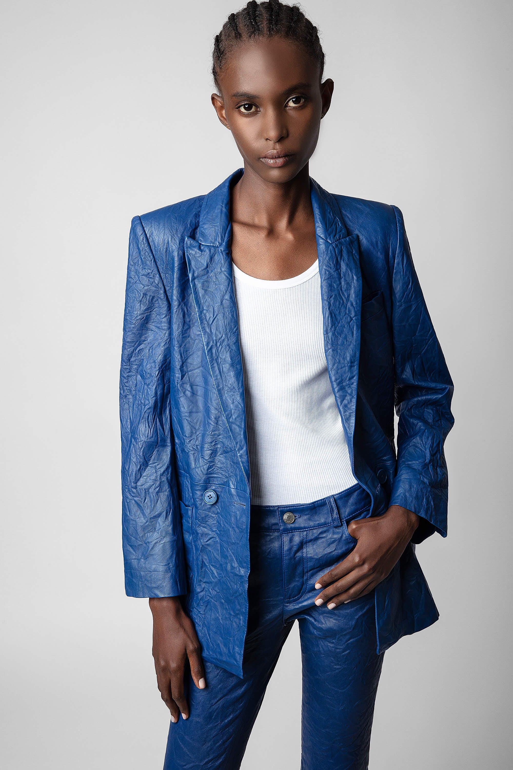 Zadig & Voltaire Visko Crinkled Leather Jacket in Blue | Lyst