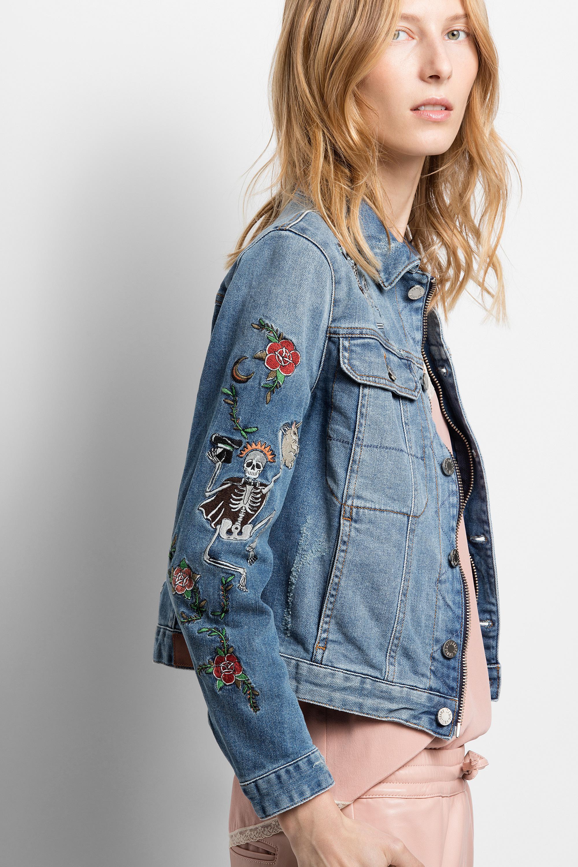 Zadig & Voltaire Leather Kioky Embroidered Jacket in Blue - Lyst