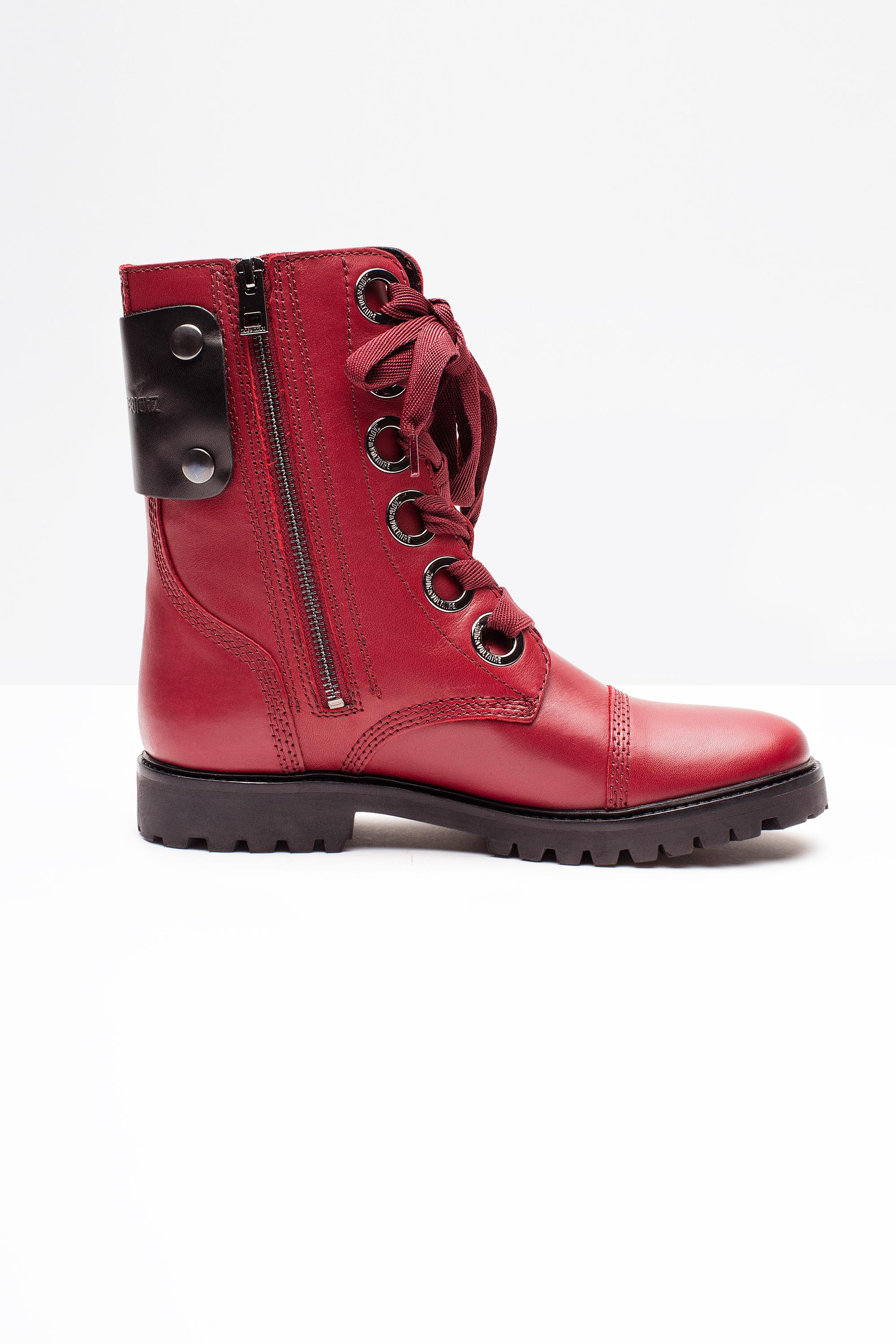 Zadig & Voltaire Women's Joe Leather Lace Up Combat Booties in Red | Lyst