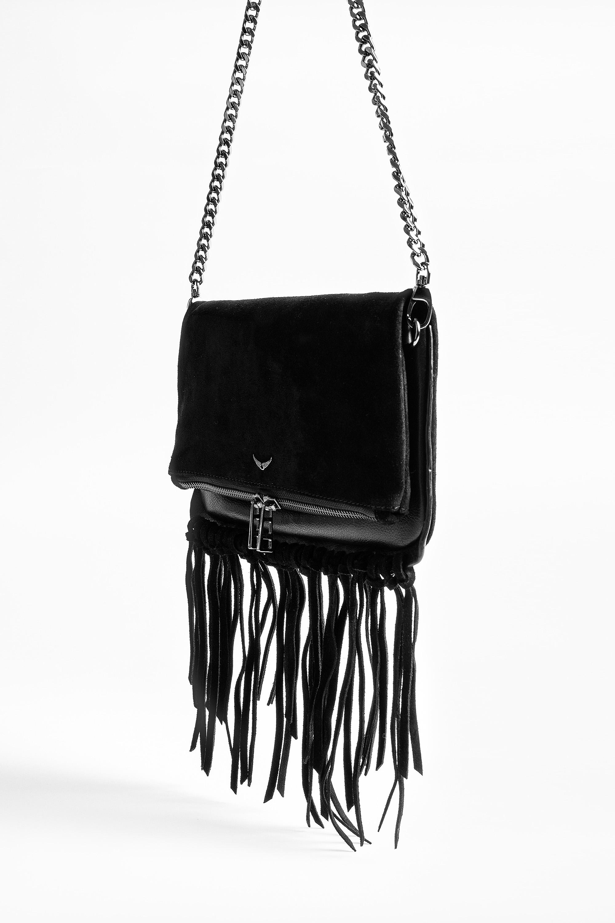 black suede fringe bag