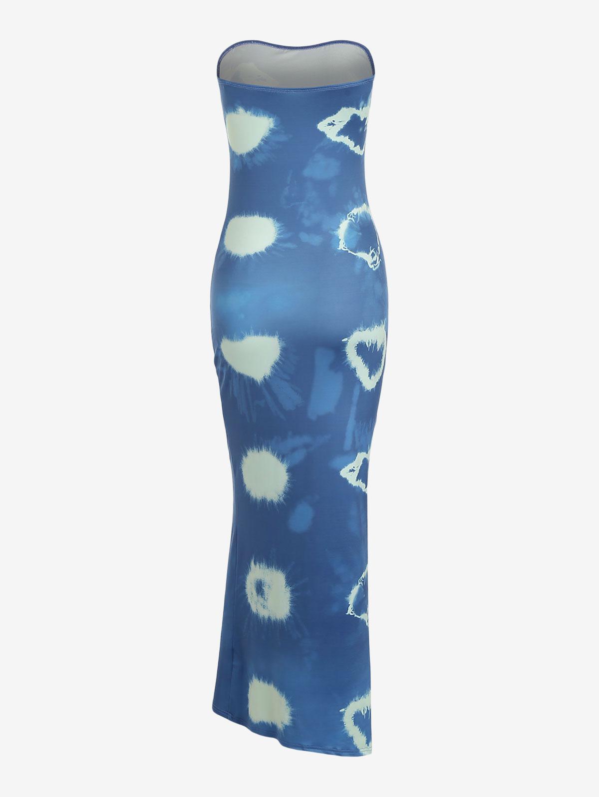 Zaful Tie Dye Tube Slinky Maxi Dress in Blue | Lyst
