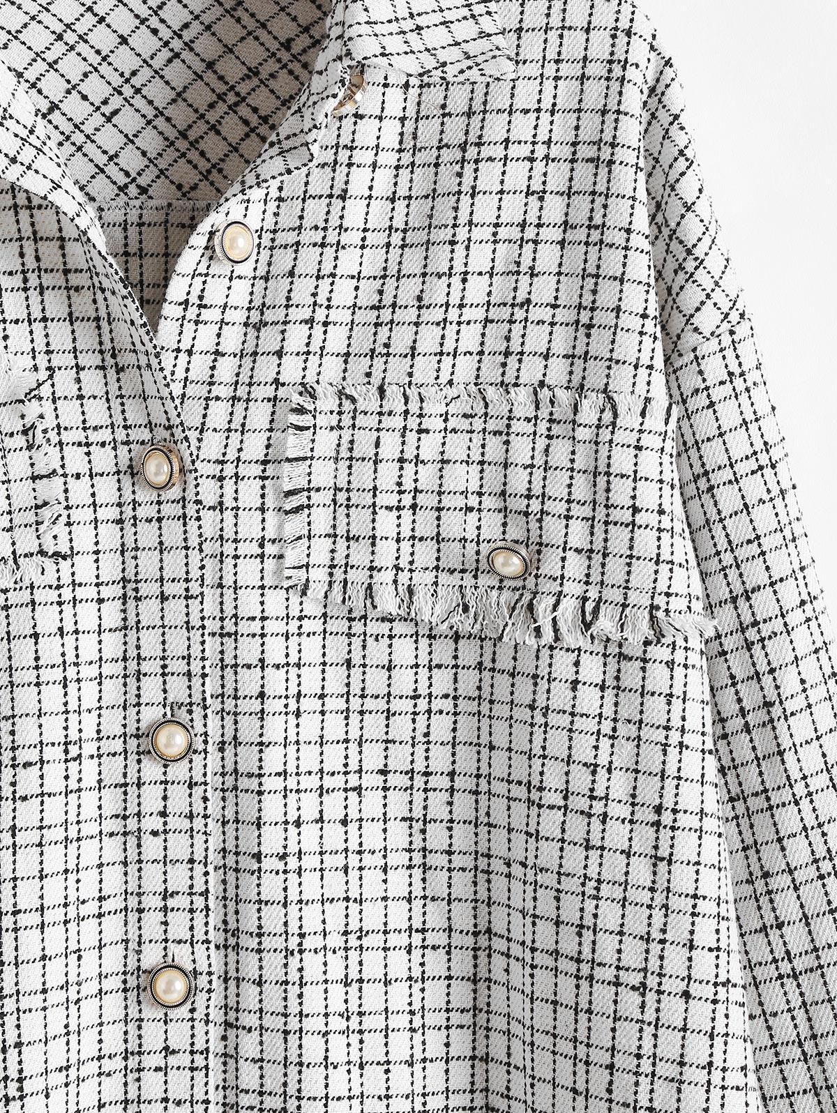 Zaful Jackets Plaid Raw Hem Tweed 