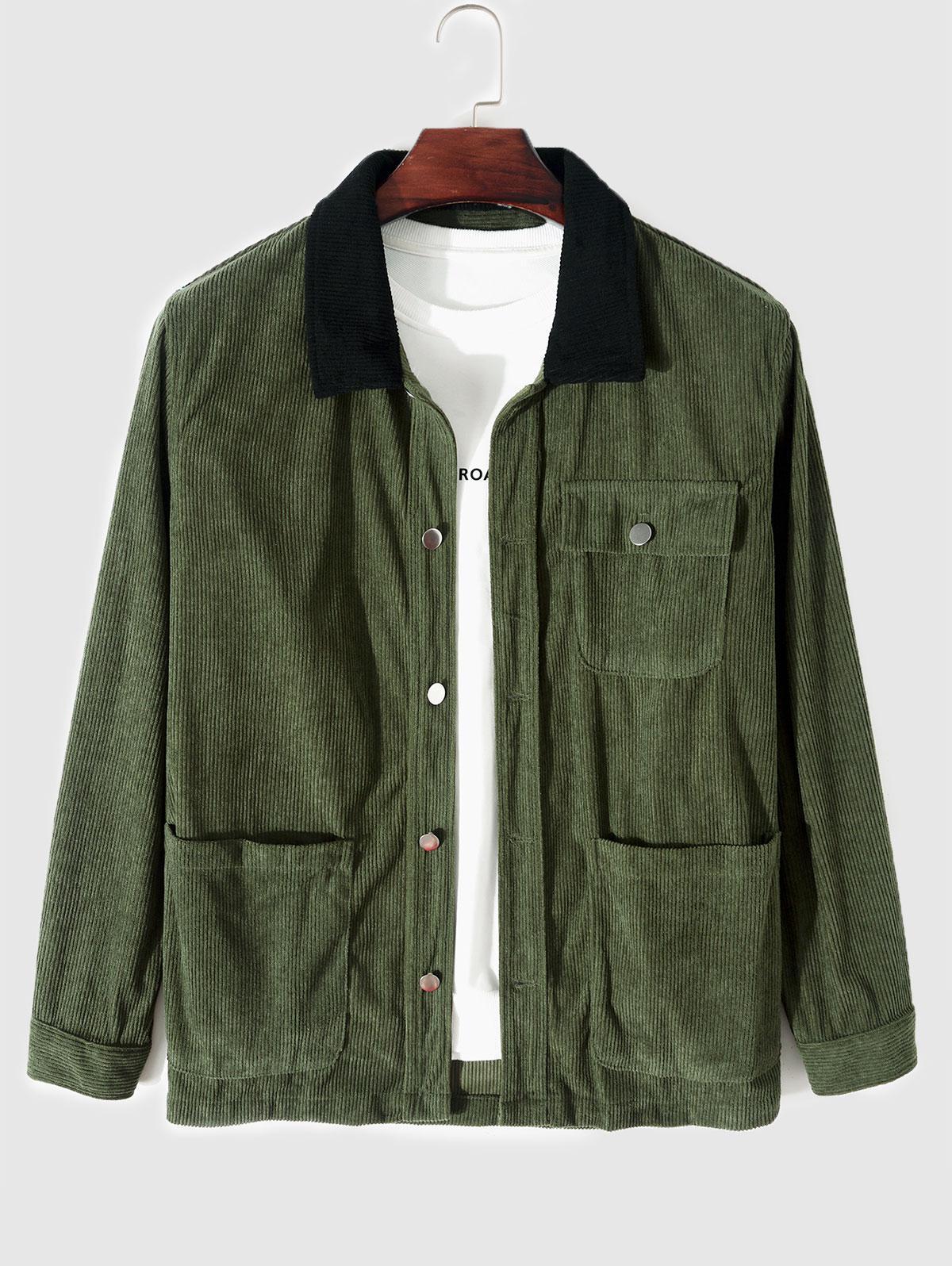 voorwoord boot achter Zaful Colorblock Collar Multi-pocket Corduroy Jacket Xxl in Green for Men |  Lyst