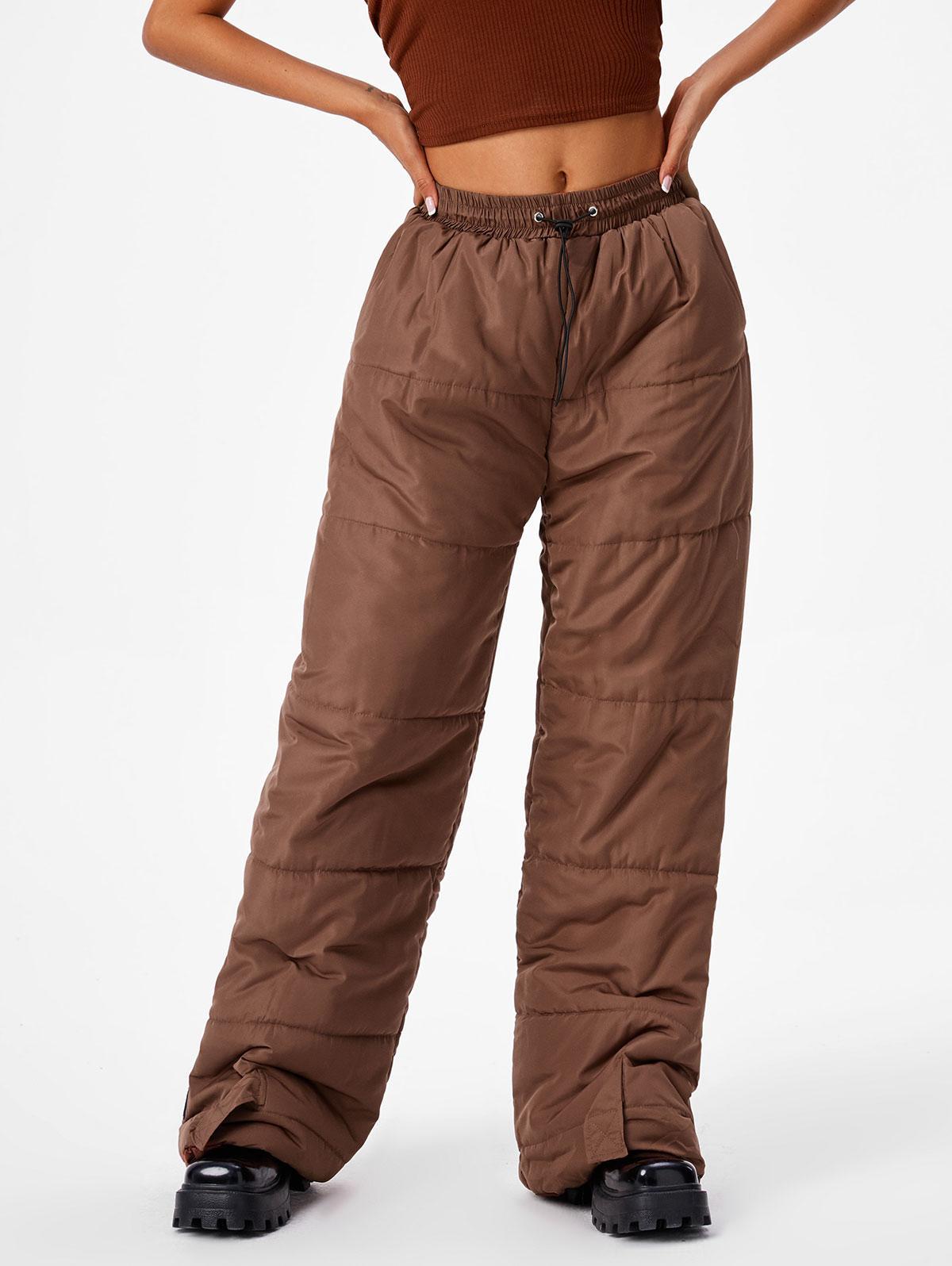 Zaful Pockets toggle Drawstring Padded Quilted Puffer Pants in Brown | Lyst