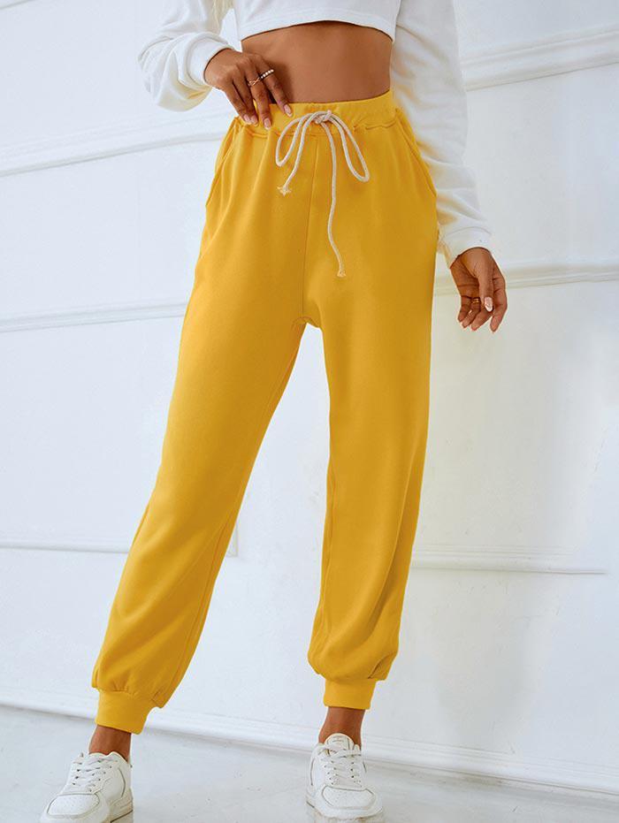 Zaful Drawstring Fleece Lined Pocket jogger Sweatpants in Yellow | Lyst