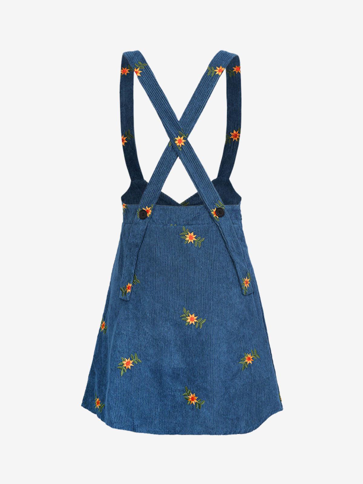 Zaful Floral Embroidered Corduroy Suspender Skirt Xl in Blue | Lyst