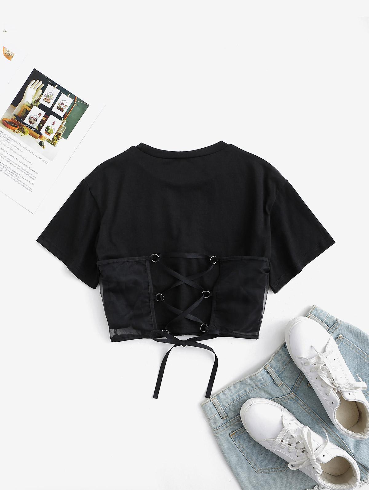 Zaful Synthetic T-shirts Chains Patchwork Corset-style Letter Graphic Tee  in Black | Lyst