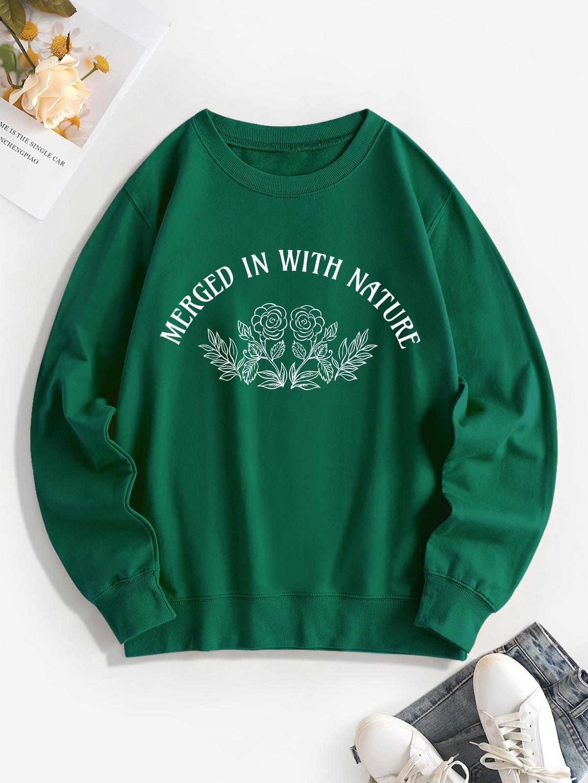 Zaful Casual Letter Slogan Plant Floral Graphic Printed Long Sleeve Crew  Neck Pullover Sweatshirt in Green | Lyst UK