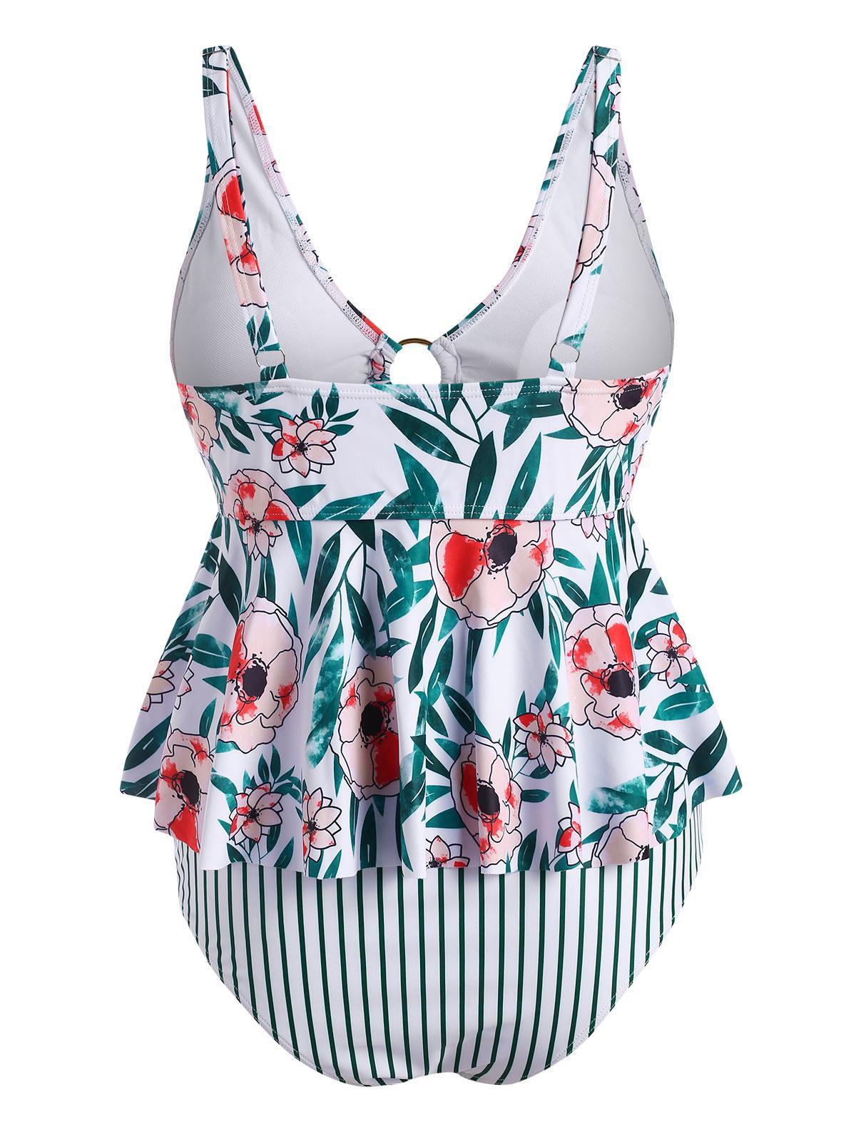 Forekomme Mount Bank Produktionscenter Zaful Bikini Plus Size Flower Striped O Ring Peplum Tankini Swimwear Xl in  Green | Lyst