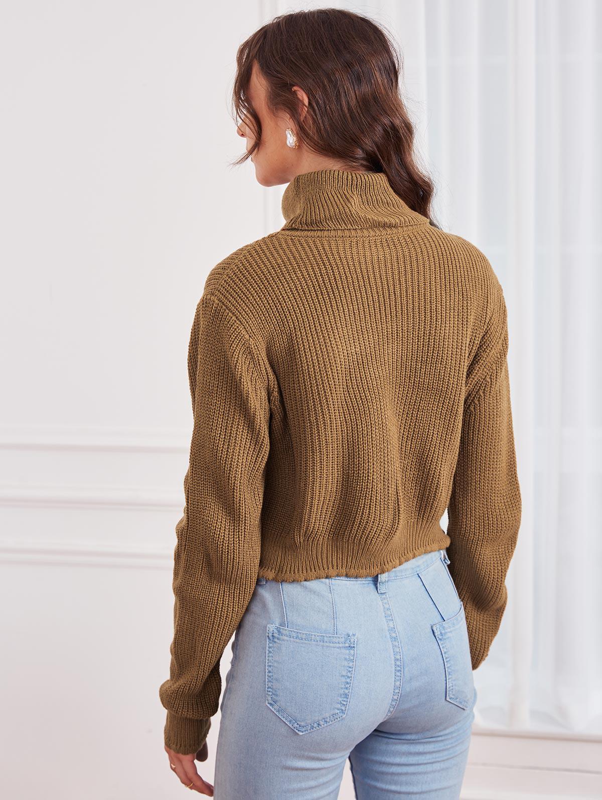 Zaful Turtleneck Scalloped Hem Crop 