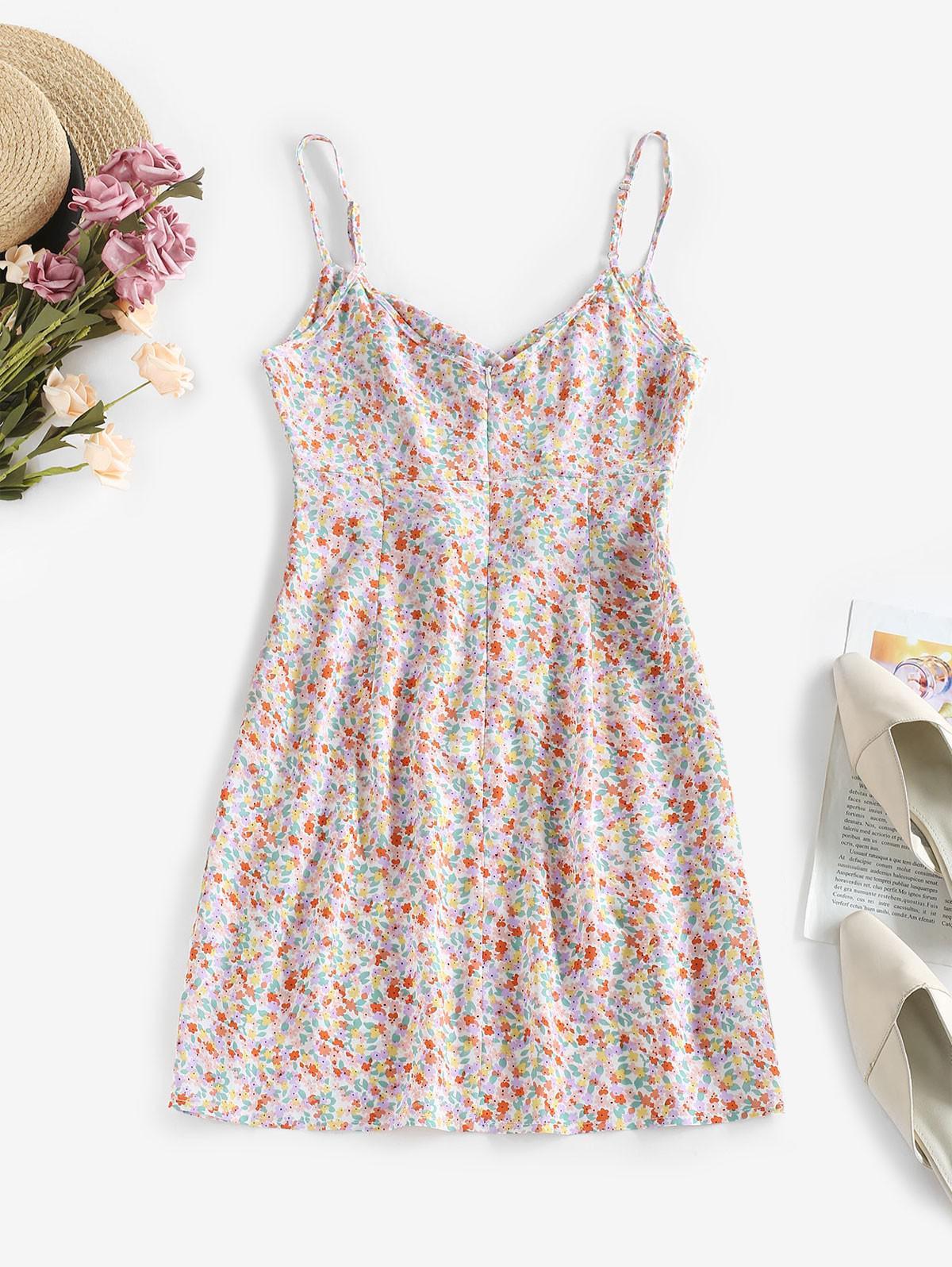 Zaful Print Tiny Flower Cut Out Slit 