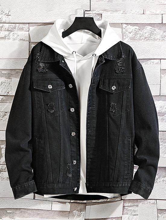 Ripped Decorated Denim Jacket 2xl 