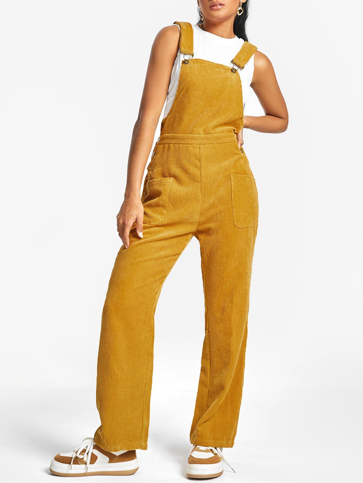 Zaful Pockets Corduroy Overalls Jumpsuit in Yellow | Lyst