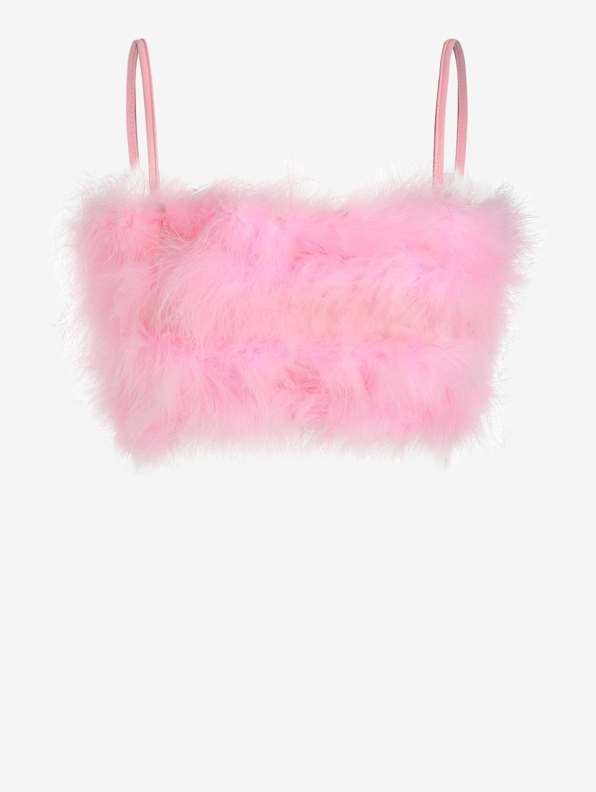 Zaful Tank Tops 90s Fuzzy Faux Fur Cropped Cami Top in Pink | Lyst