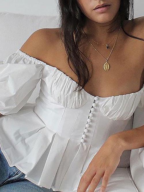 Zaful Multi Way Short Sleeve Buttons Off Shoulder Corset Style Milkmaid Top White | Lyst