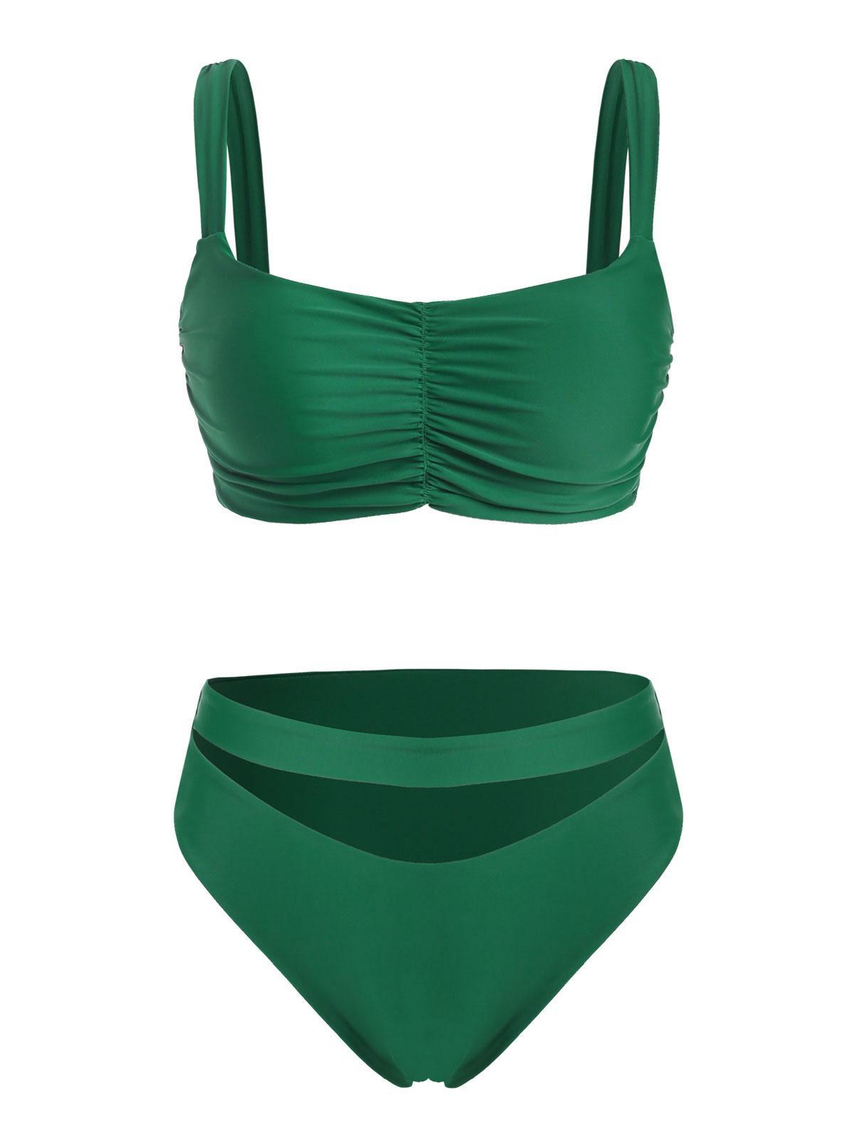 Zaful Bikini High Waisted Ruched Cut Out Plus Size Bikini Swimwear Xxl in  Deep Green (Green) | Lyst