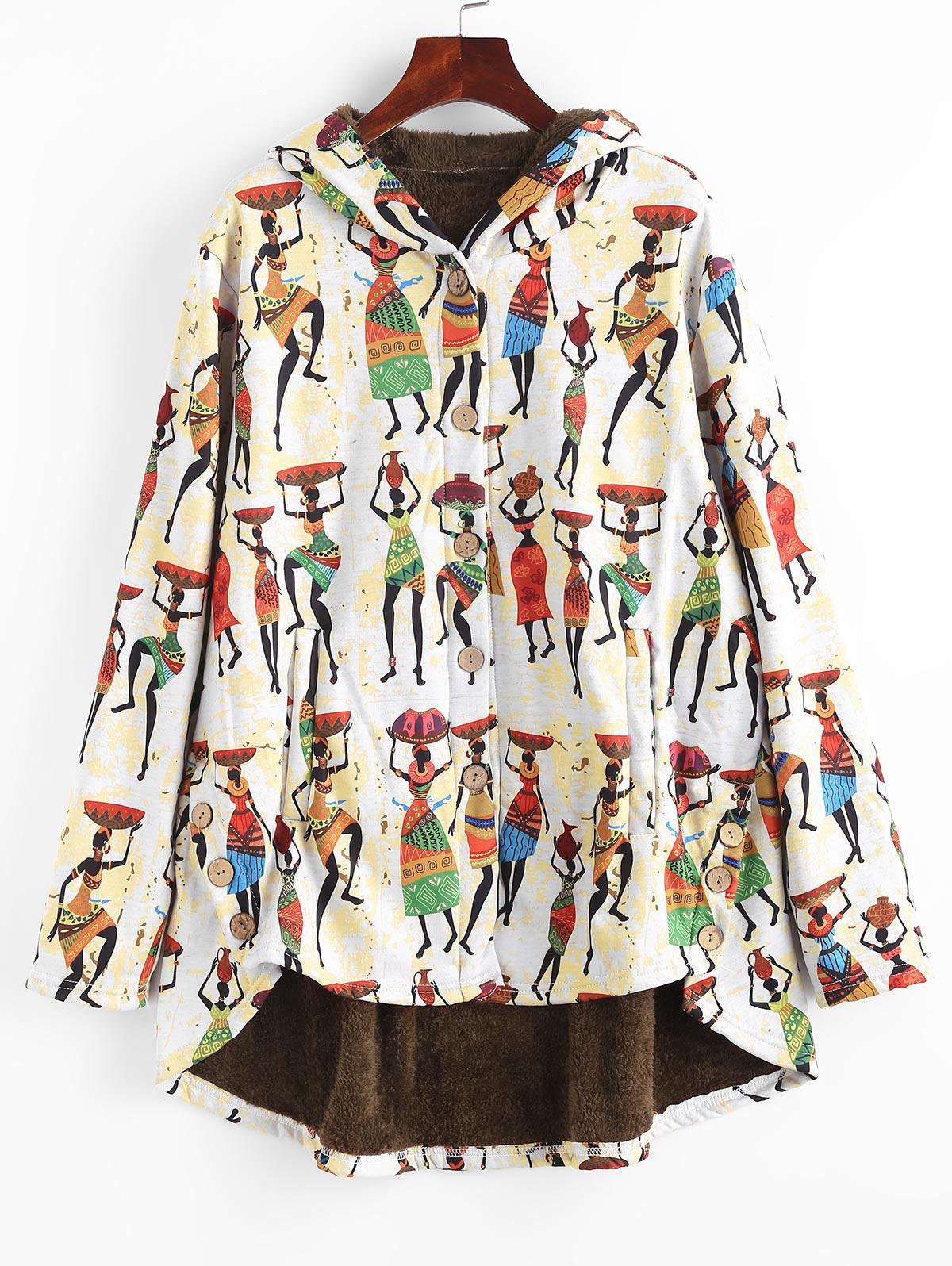 Zaful Faux Fur Lined Indian Print High Low Coat | Lyst UK