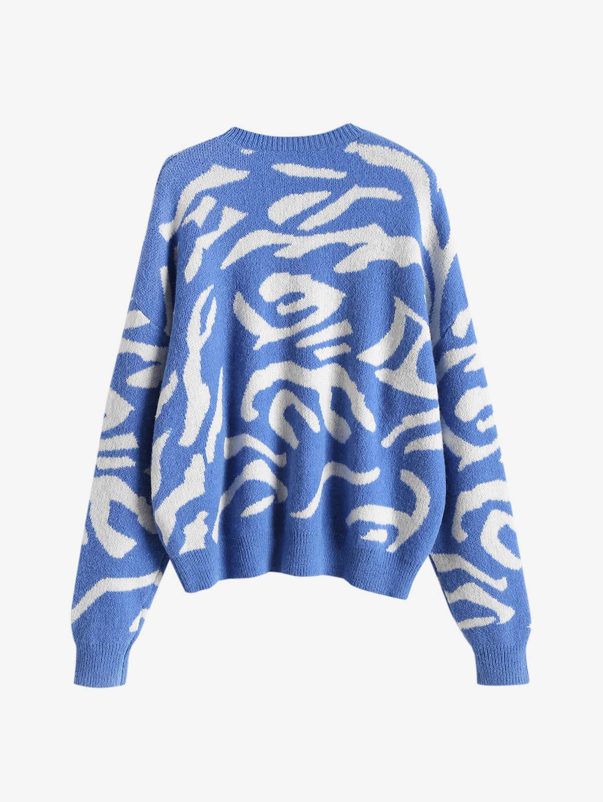 Zaful Leopard Graphic Slouchy Drop Shoulder Sweater in Blue | Lyst