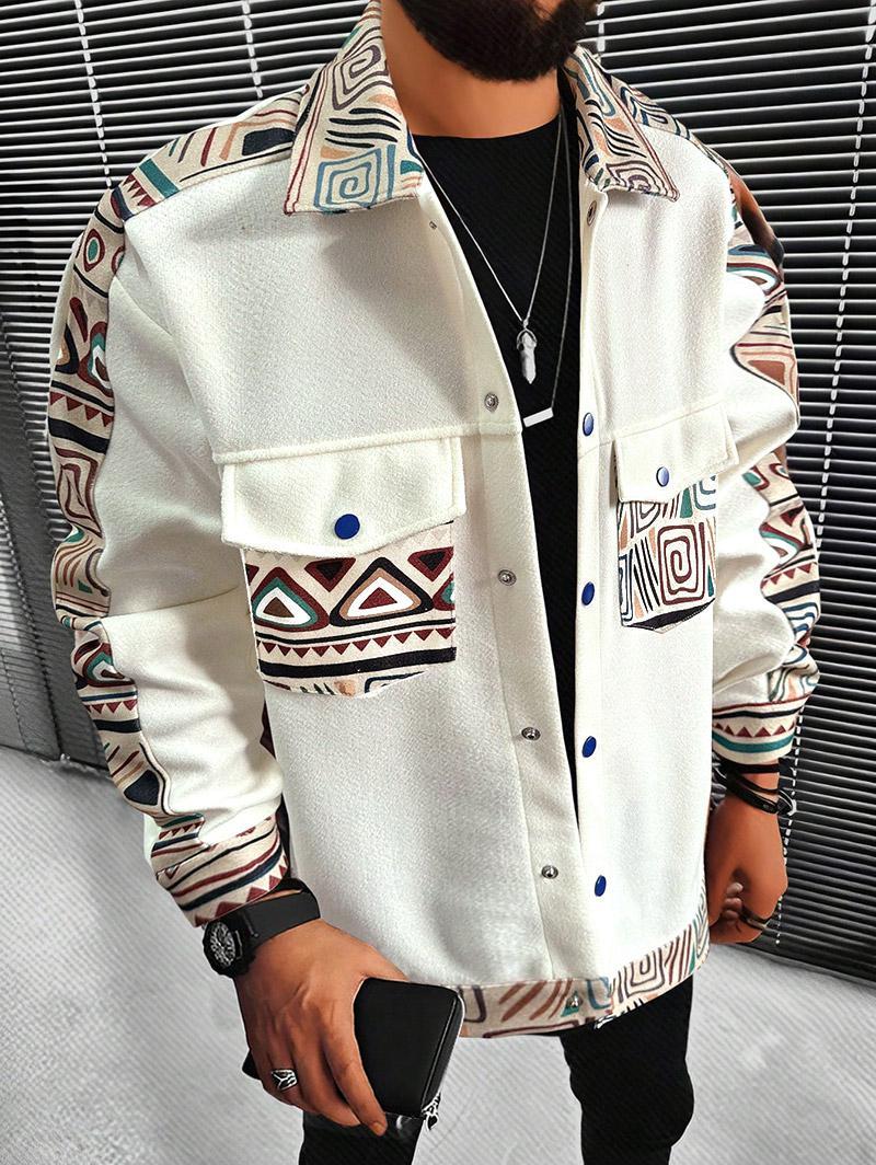 Zaful Style Geometric Printed Button Front Flap Pocket Design Jacket in  Black for Men | Lyst