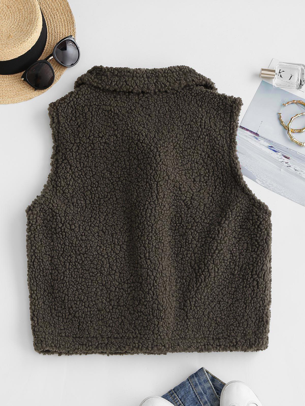 Brown Zaful Cotton Waistcoat Faux Fur Suede Insert Pocket Drawstring Waist Gilet in Deep Coffee Womens Mens Clothing Mens Jackets Waistcoats and gilets 