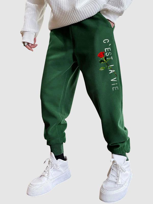 Zaful Men's Drawstring C'est La Vie Rose Print Thermal Lined jogger Pants  in Green for Men | Lyst