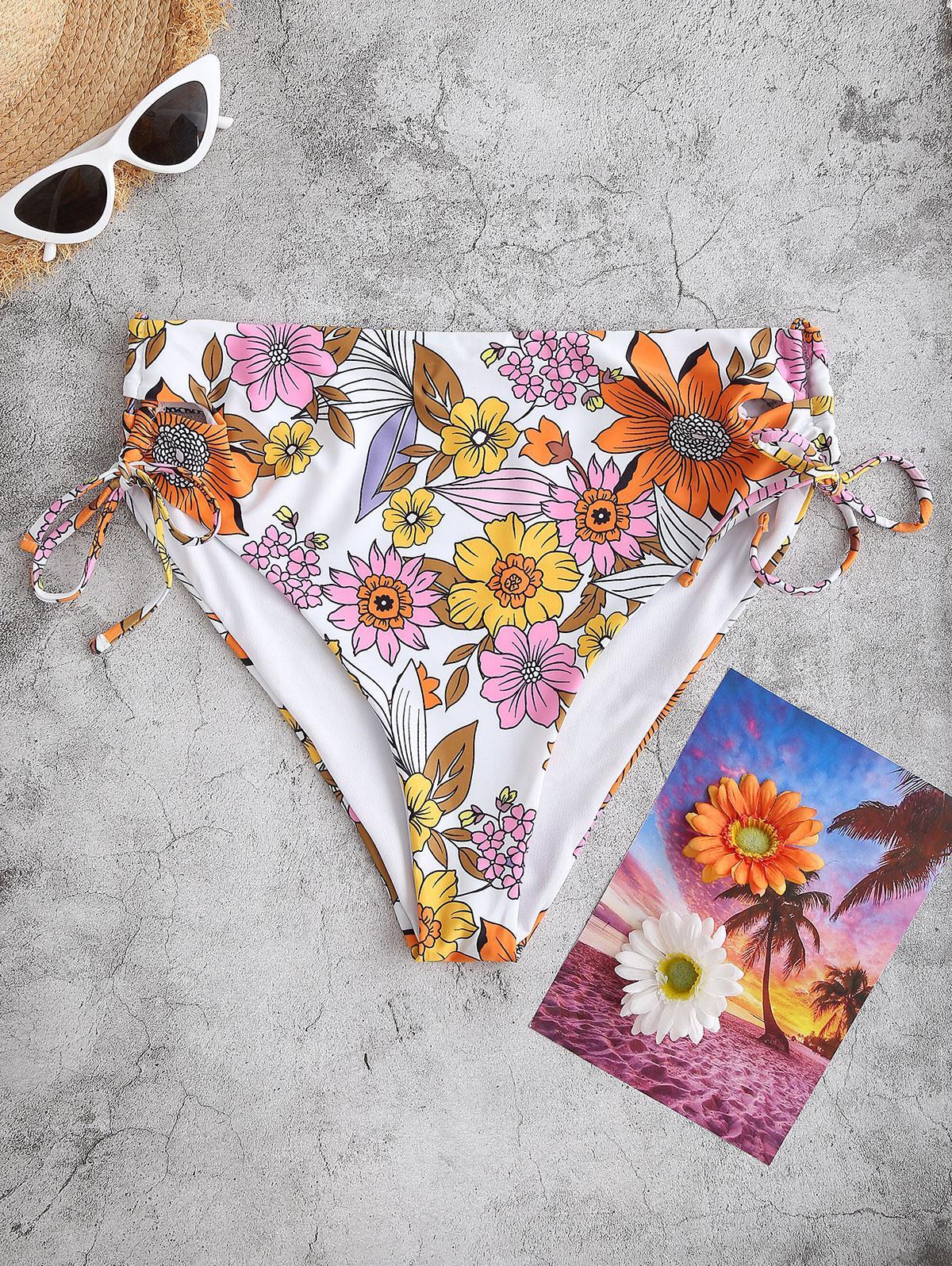 Zaful Bikini Plus Size Floral Side Lace-up Bikini Bottom Xl Orange in  Yellow | Lyst