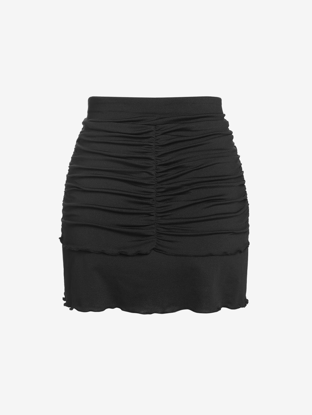 Zaful Layered Lettuce Trim Cinched Front Mini Skirt in Black | Lyst