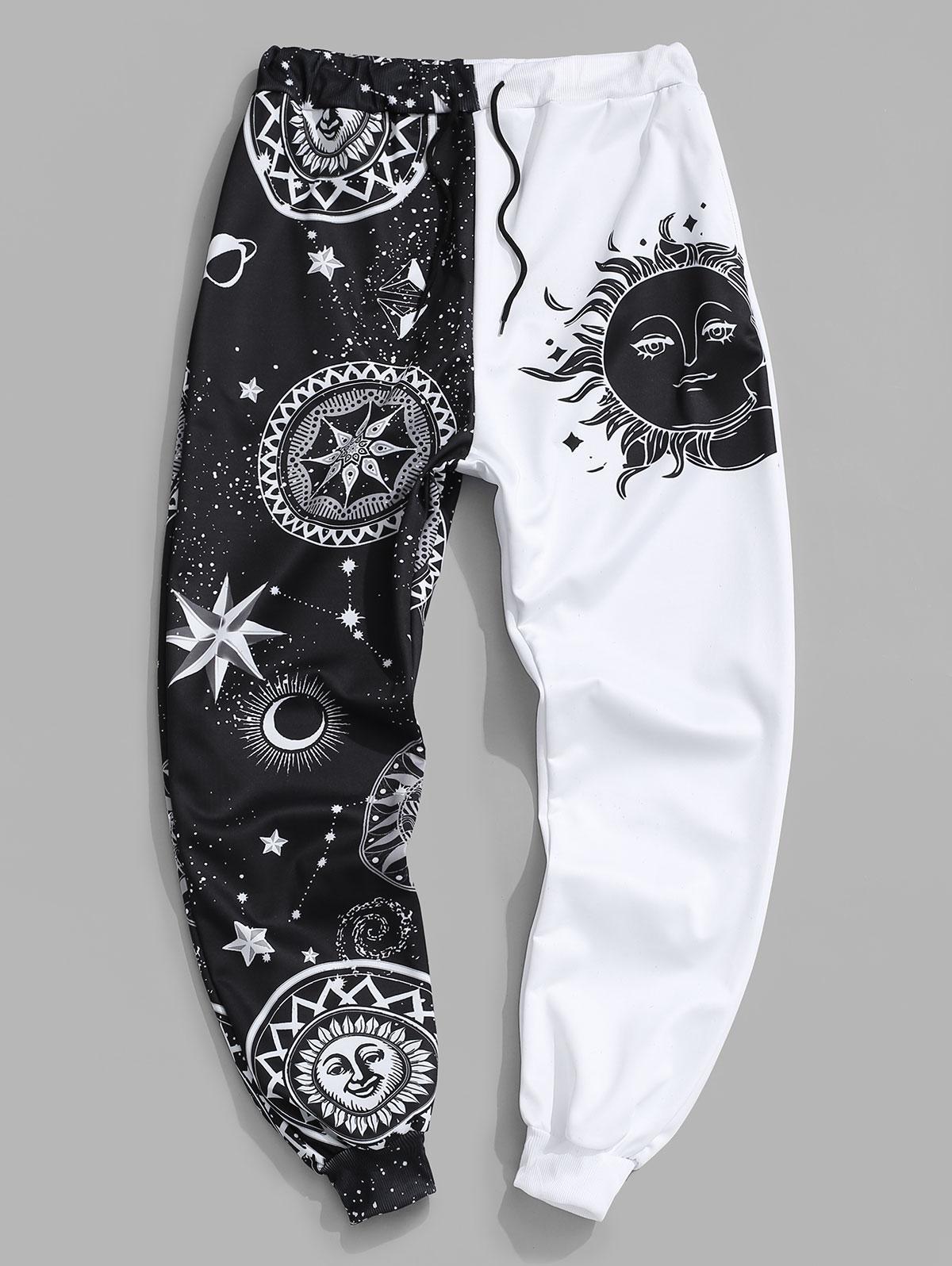 Zaful Y2k Aesthetic Sun Moon Star Print Two Tone Sports Graphic Sweatpants  2xl White in Black for Men | Lyst