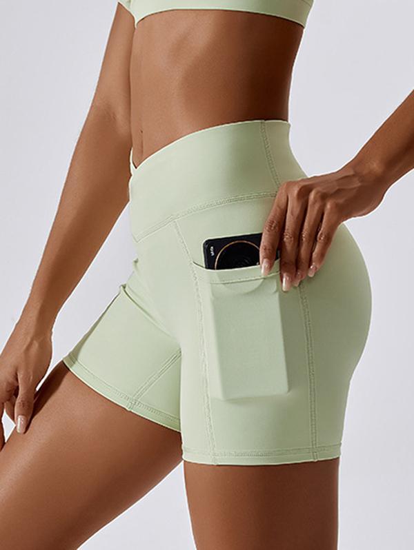 Zaful Sporty Asymmetrical Waist Back Ruched Sports Shorts With Phone Pocket  in Green | Lyst