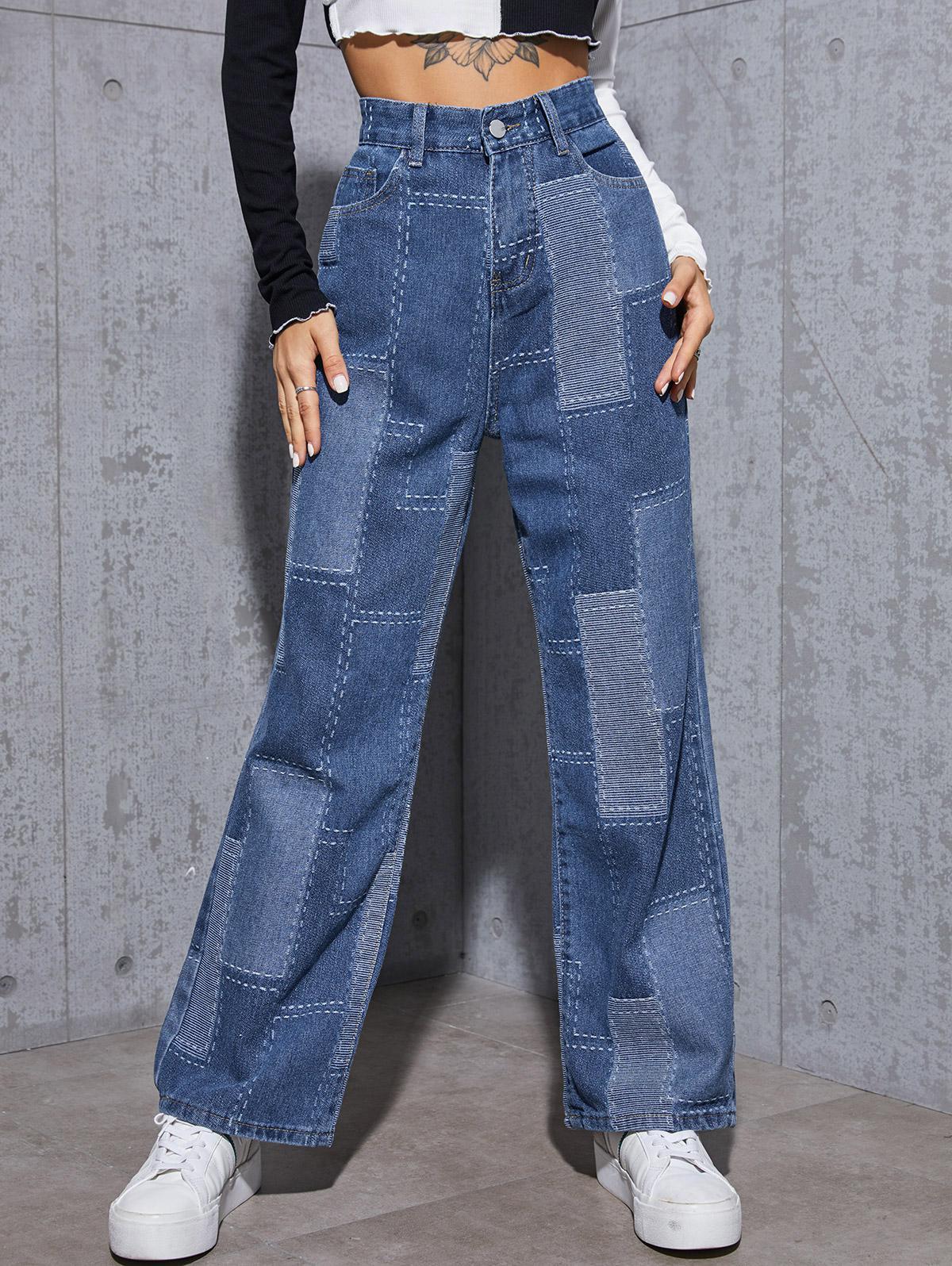 Zaful Patchwork High Waisted baggy Slouchy Jeans Xl in Blue | Lyst